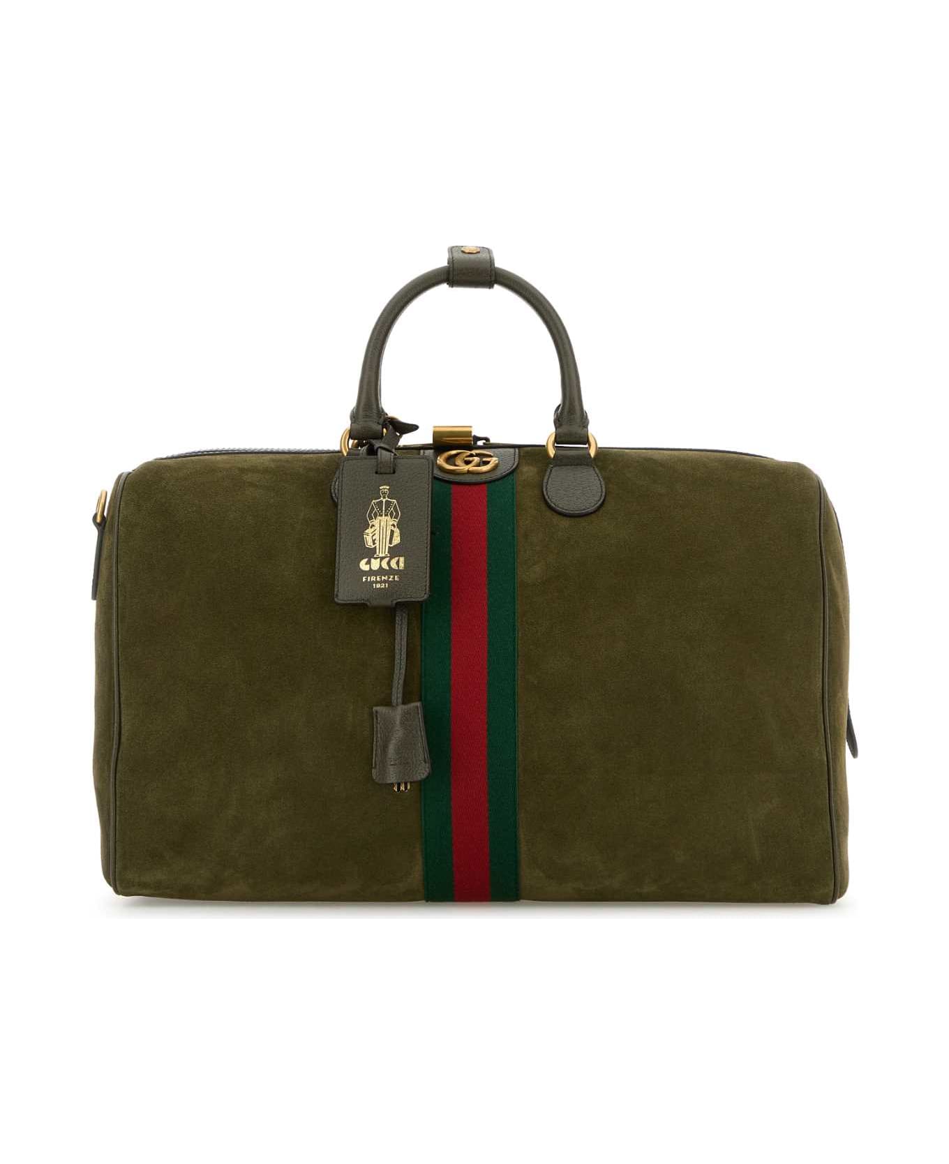 Gucci Olive Green Suede Medium Gucci Savoy Travel Bag - GREEN