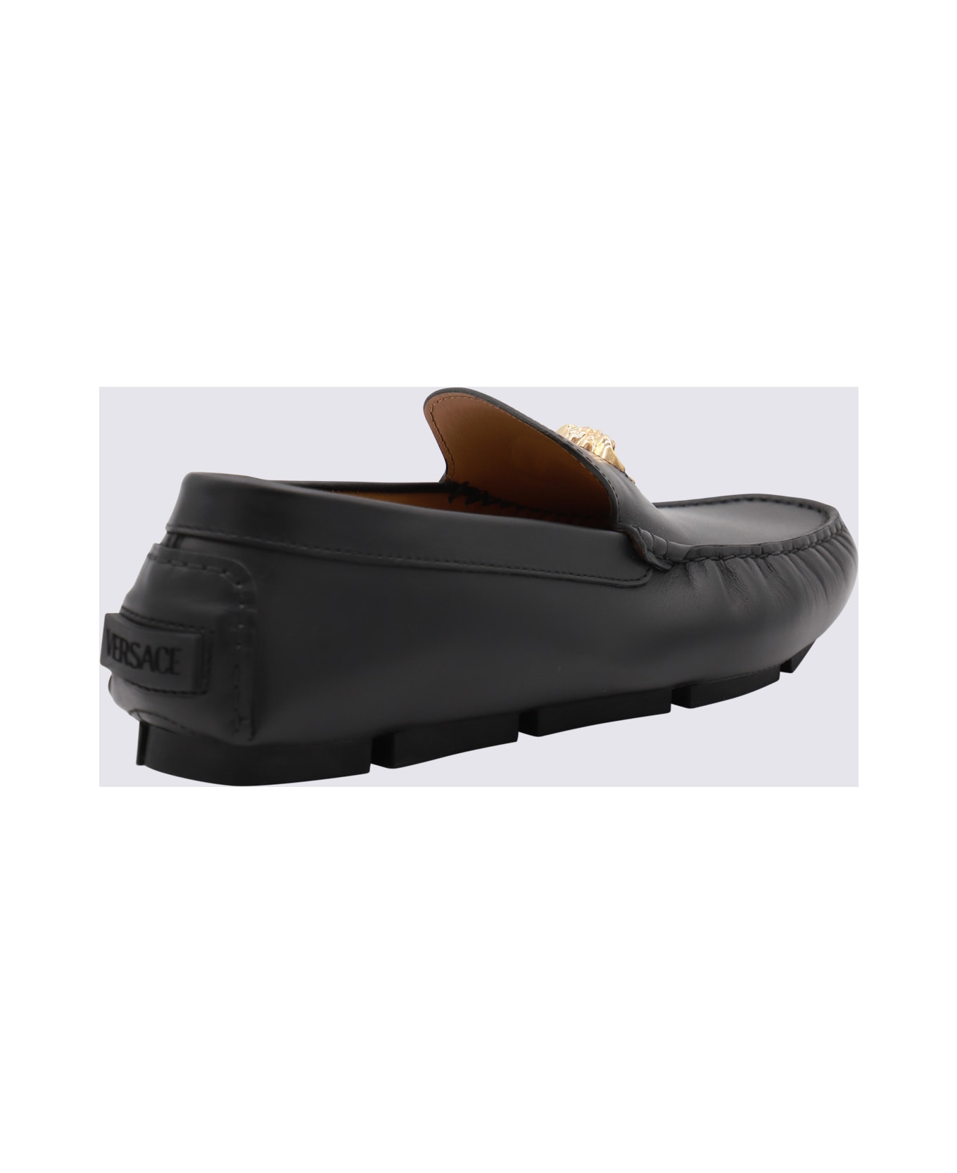 Versace Black Leather Medusa Loafers - Black ローファー＆デッキシューズ