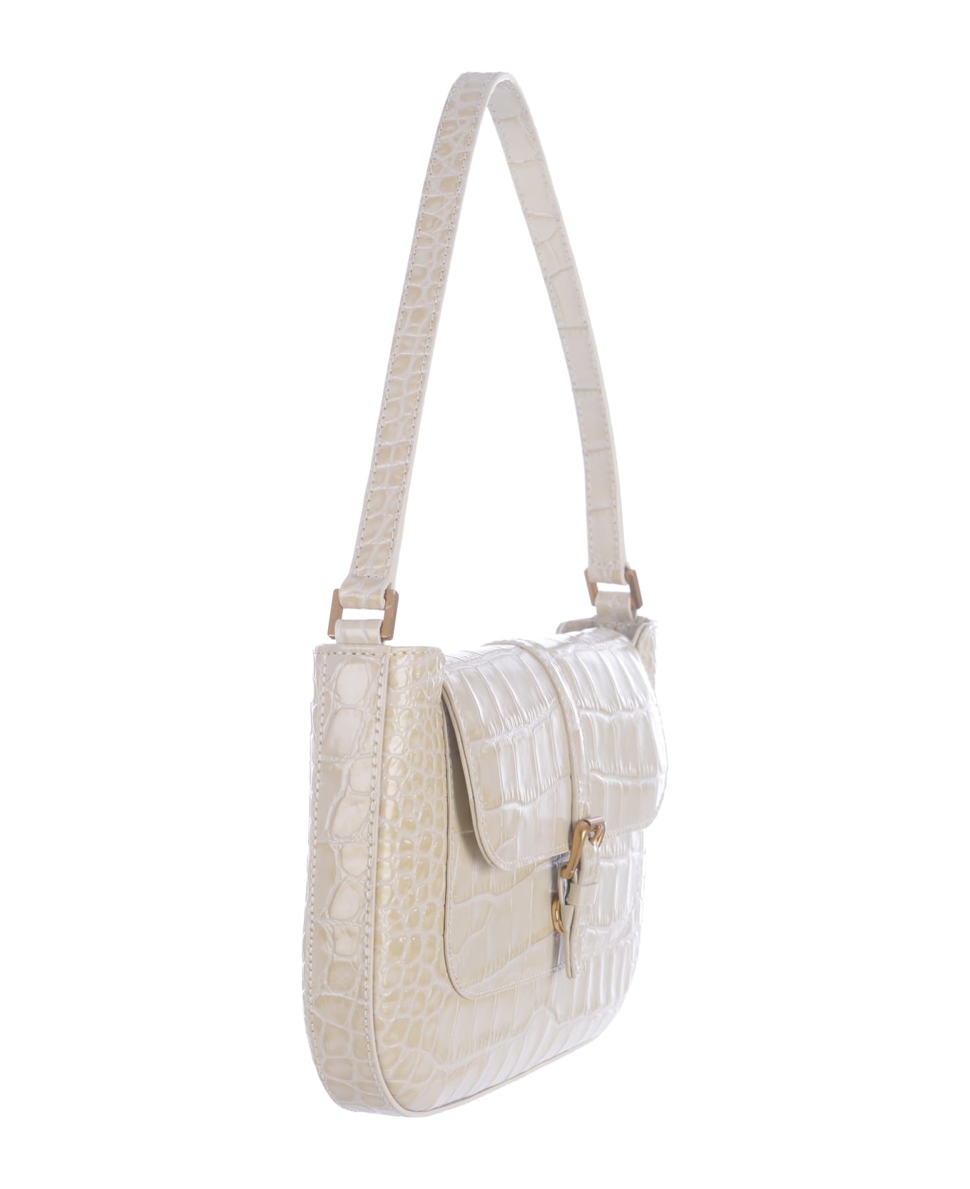 BY FAR Shoulder Bag By Far "miranda" In Crocodile Leather - Crema