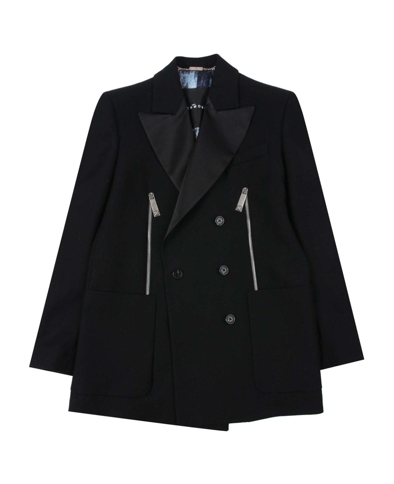 John Richmond Double-breasted Blazer In 100% Virgin Wool With Contrasting Collar And Side Zips. - Nero コート