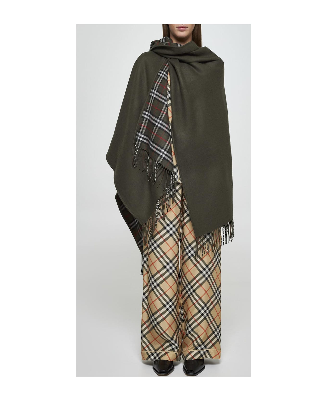 Burberry Check Wool Reversible Cape - Green コート