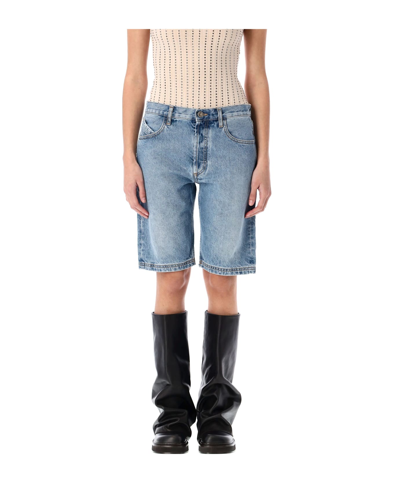 The Attico Boyfriend Short Denim Pants - SKY BLUE