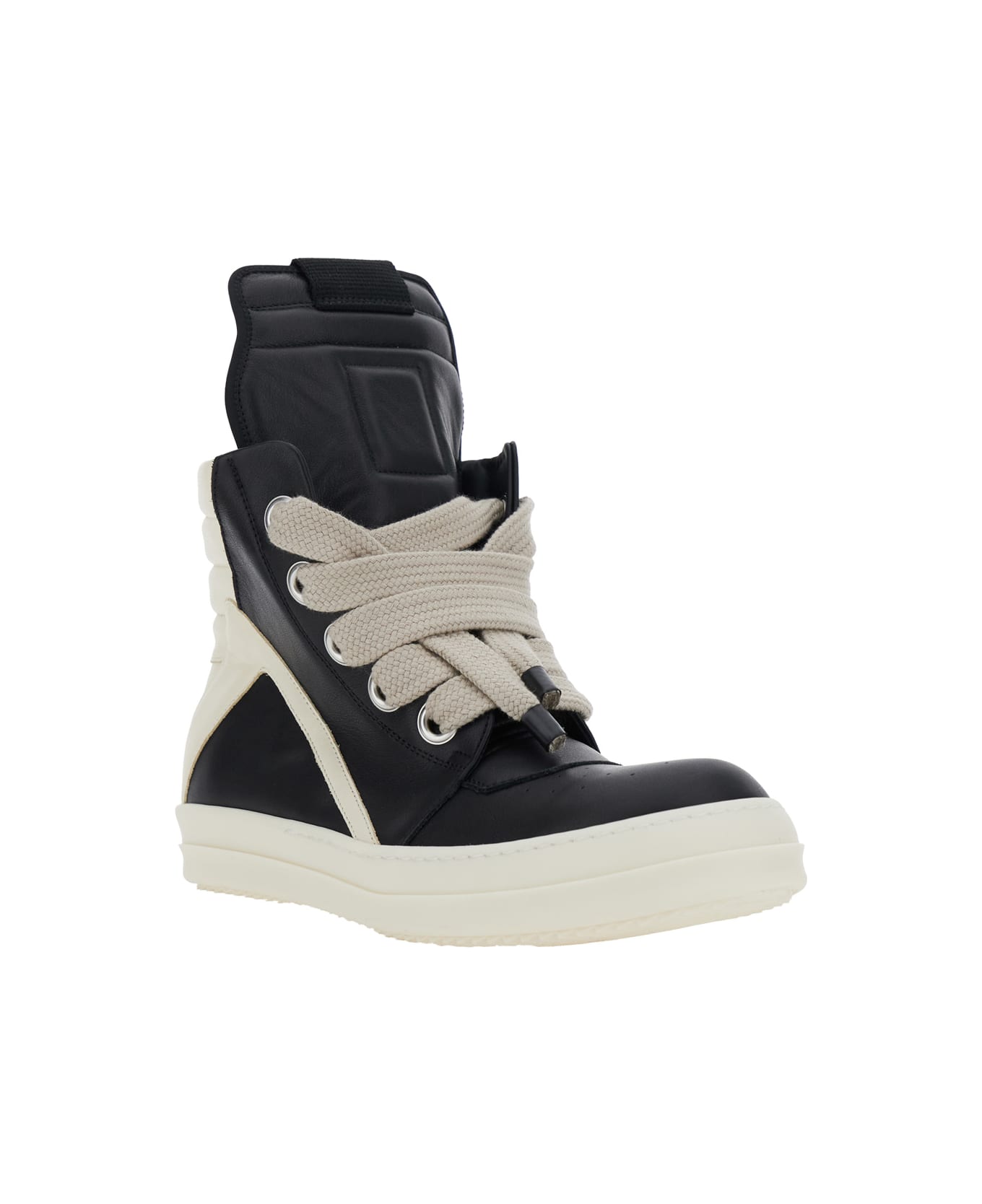 Rick Owens Black And White Sneakers With Decorative Laces And Side Zip Closure In Leather Woman - White/black