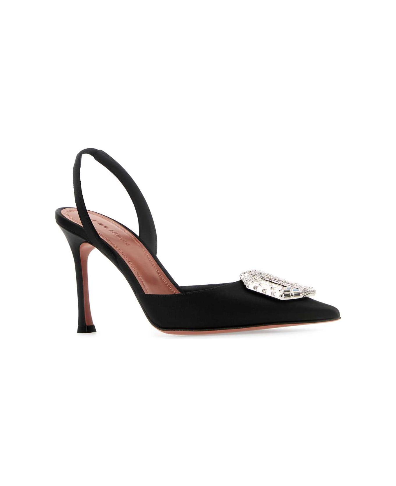 Amina Muaddi Black Satin Camelia Pumps - BLACK