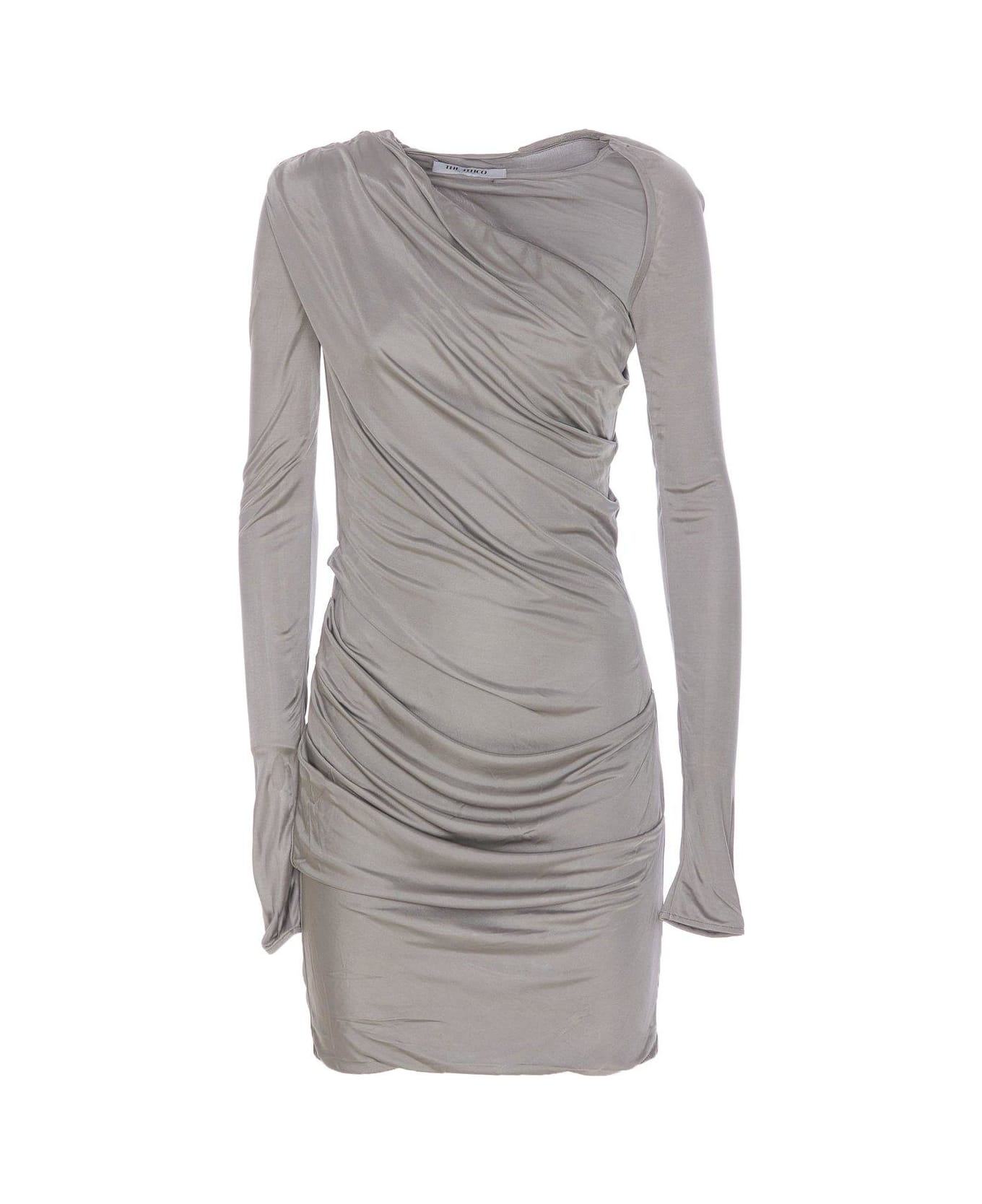 The Attico Asymmetric-neck Mini Dress - GREY