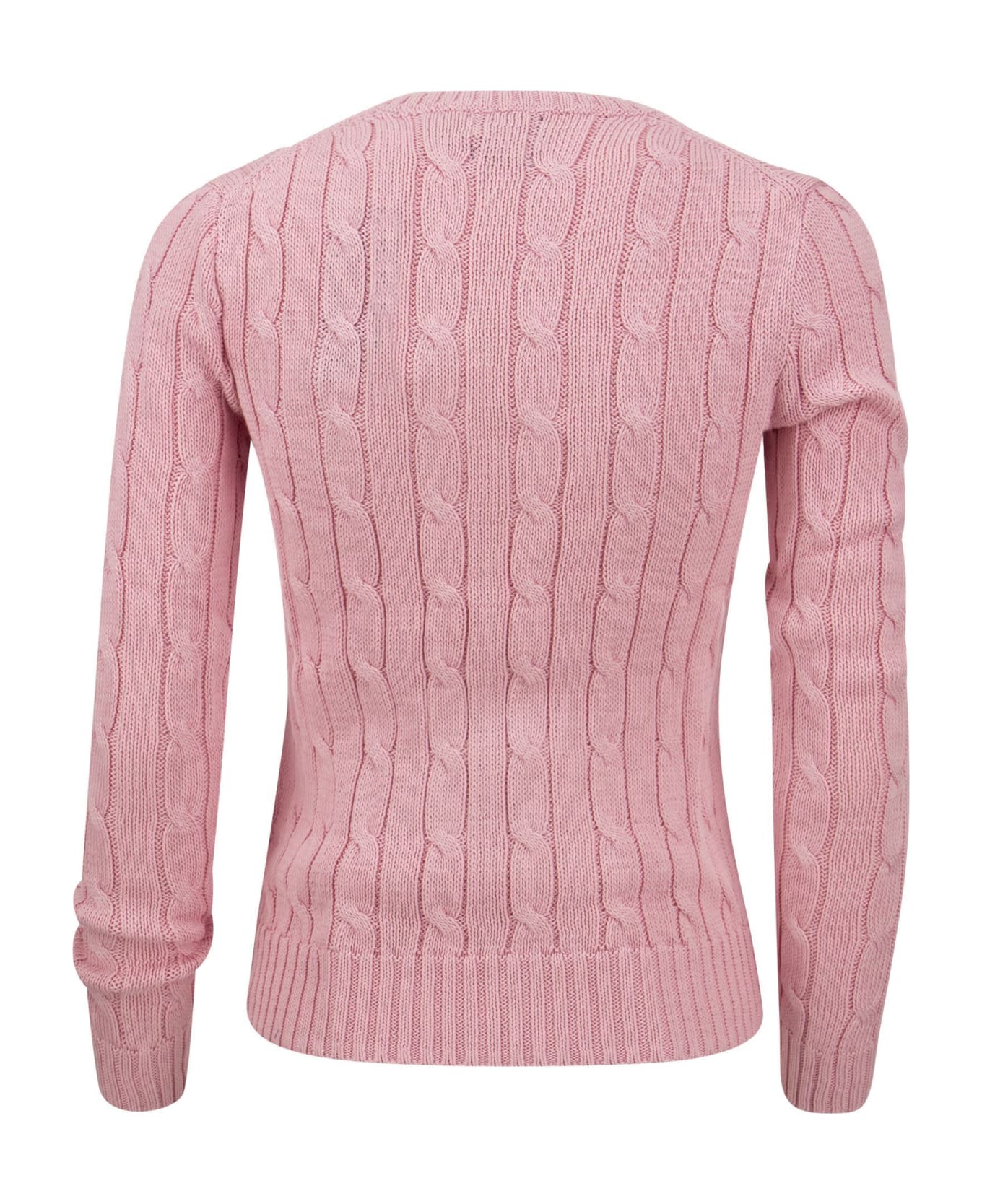 Polo Ralph Lauren Crew Neck Sweater In Pink Braided Knit - Pink