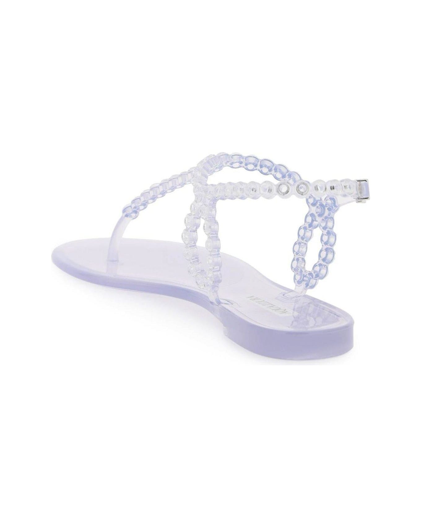 Aquazzura Almost Bare Embellished Jelly Flat Sandals - Argento