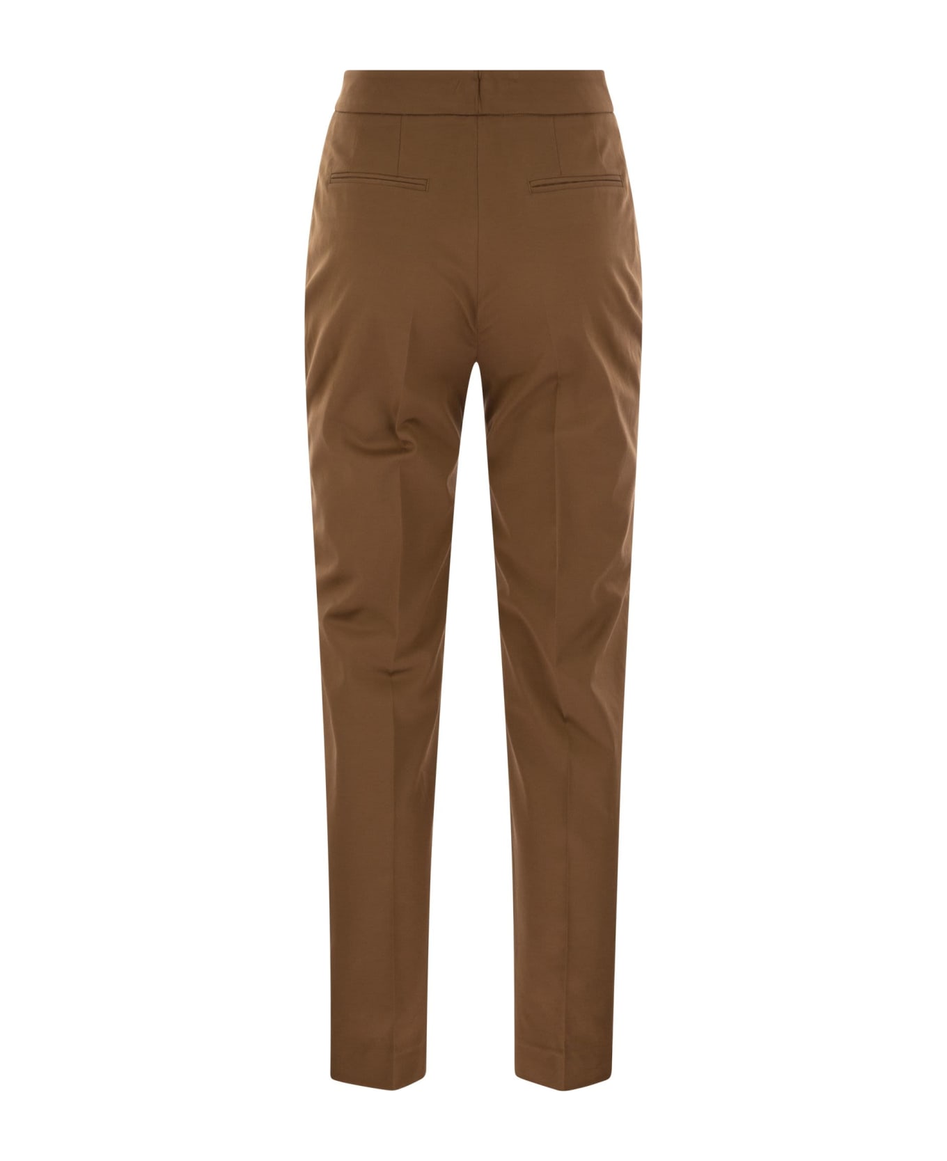 PT01 Frida - Cotton And Silk Trousers With Pleat - Brown
