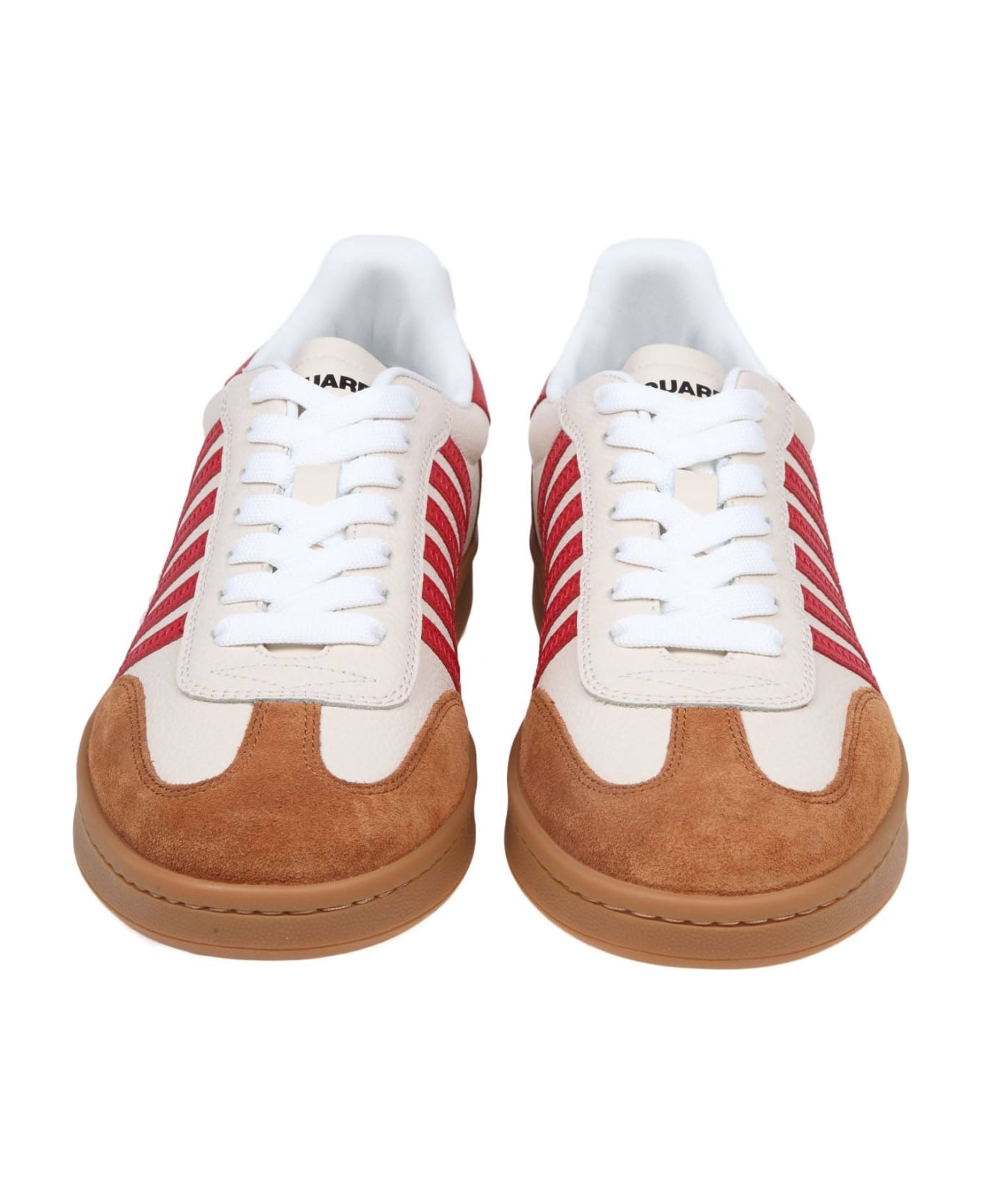 Dsquared2 Boxer Sneakers In White/red Leather And Suede - White/Red