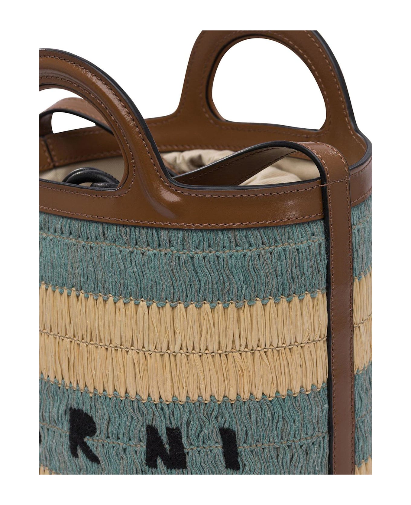 Marni Logo Detailed Striped Woven Bucket Bag - Multicolore