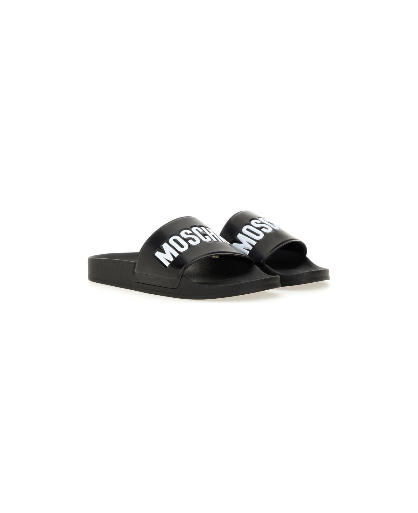 Moschino Slip-on Slipper With Logo - BLACK