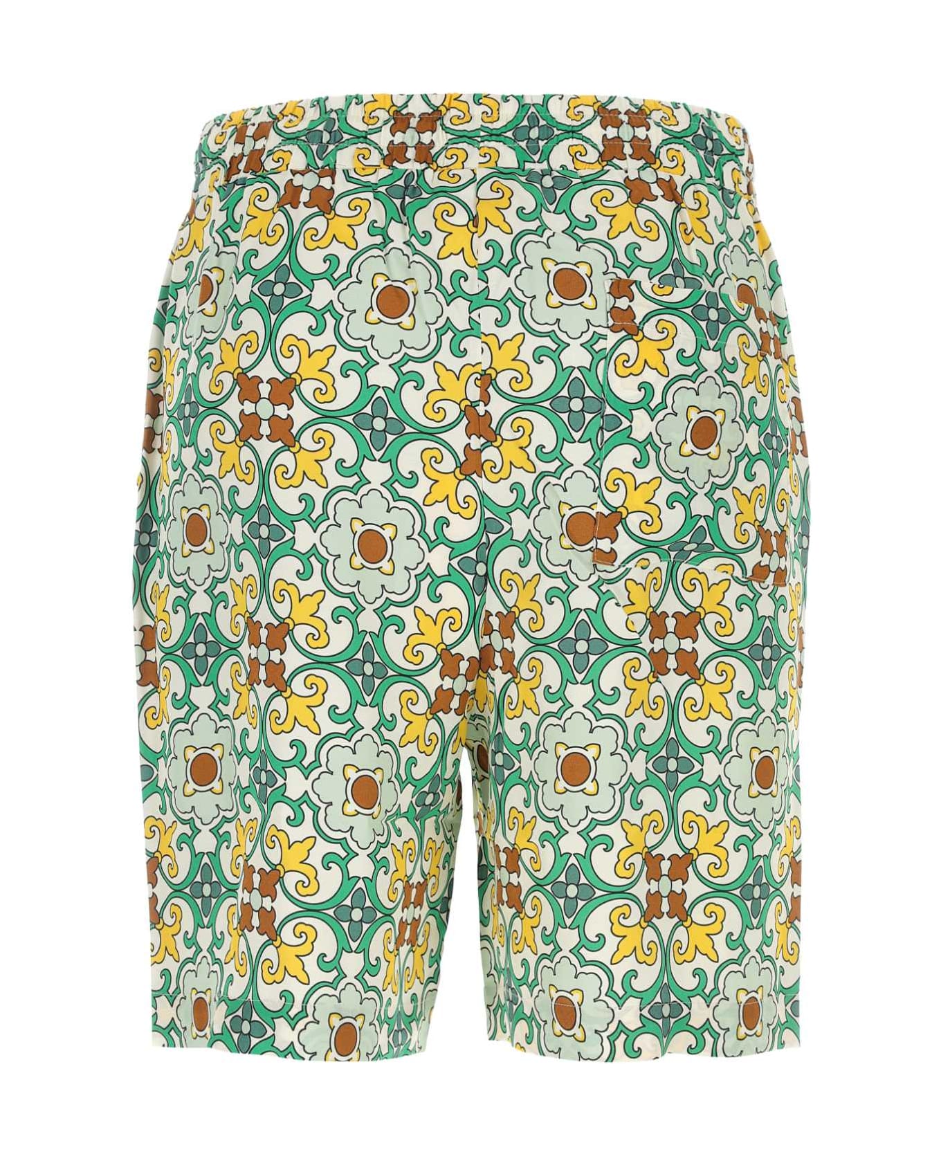 Drôle de Monsieur Printed Viscose Bermuda Shorts - Green