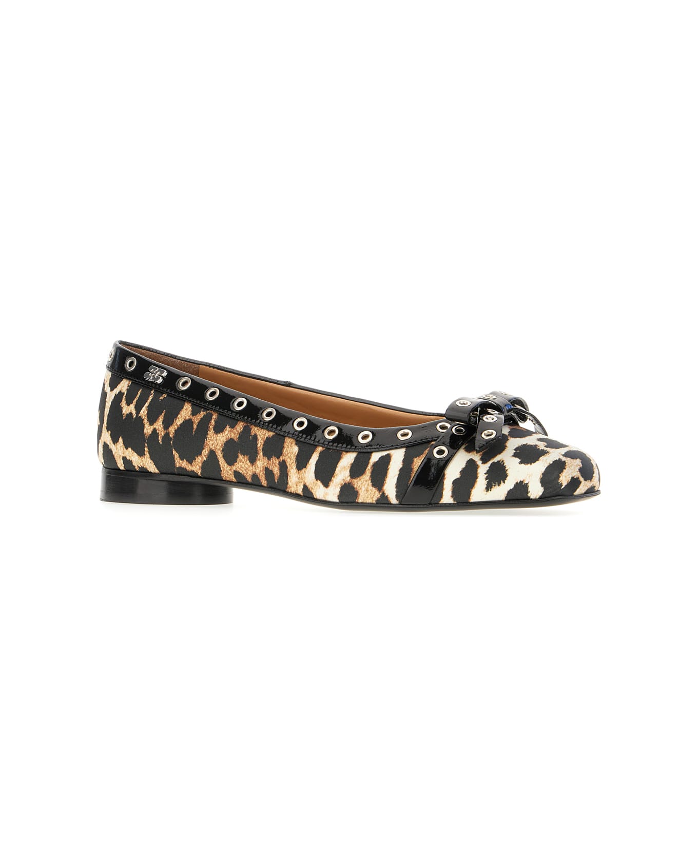 Ganni Printed Fabric Eyelet Bow Ballerinas - LEOPARD PRINT