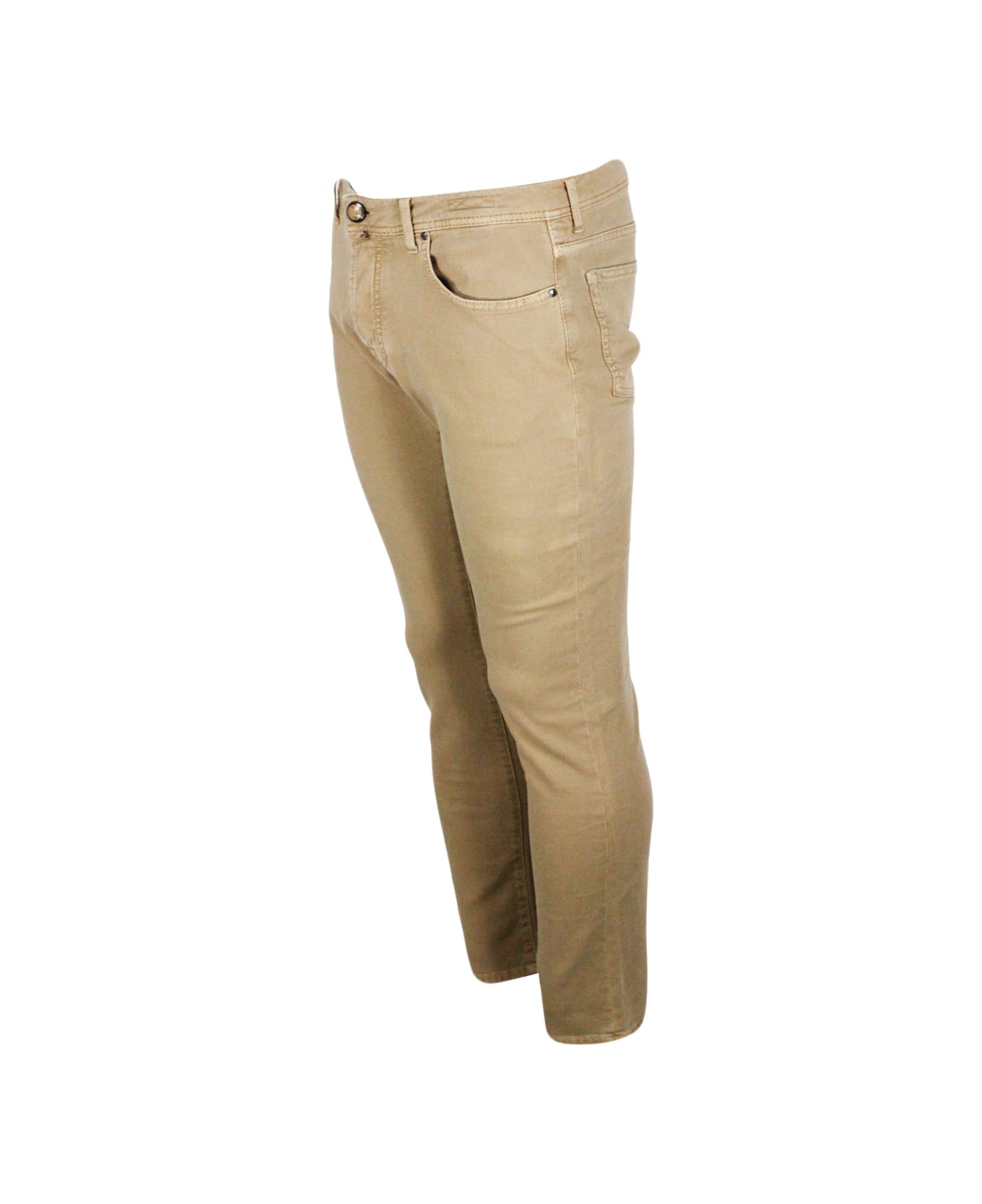 Jacob Cohen Bard J688 Trousers In Luxury Edition In Soft Woven Cotton With 5 Pockets With Closure Buttons And Special Lacquered Button - Tobacco