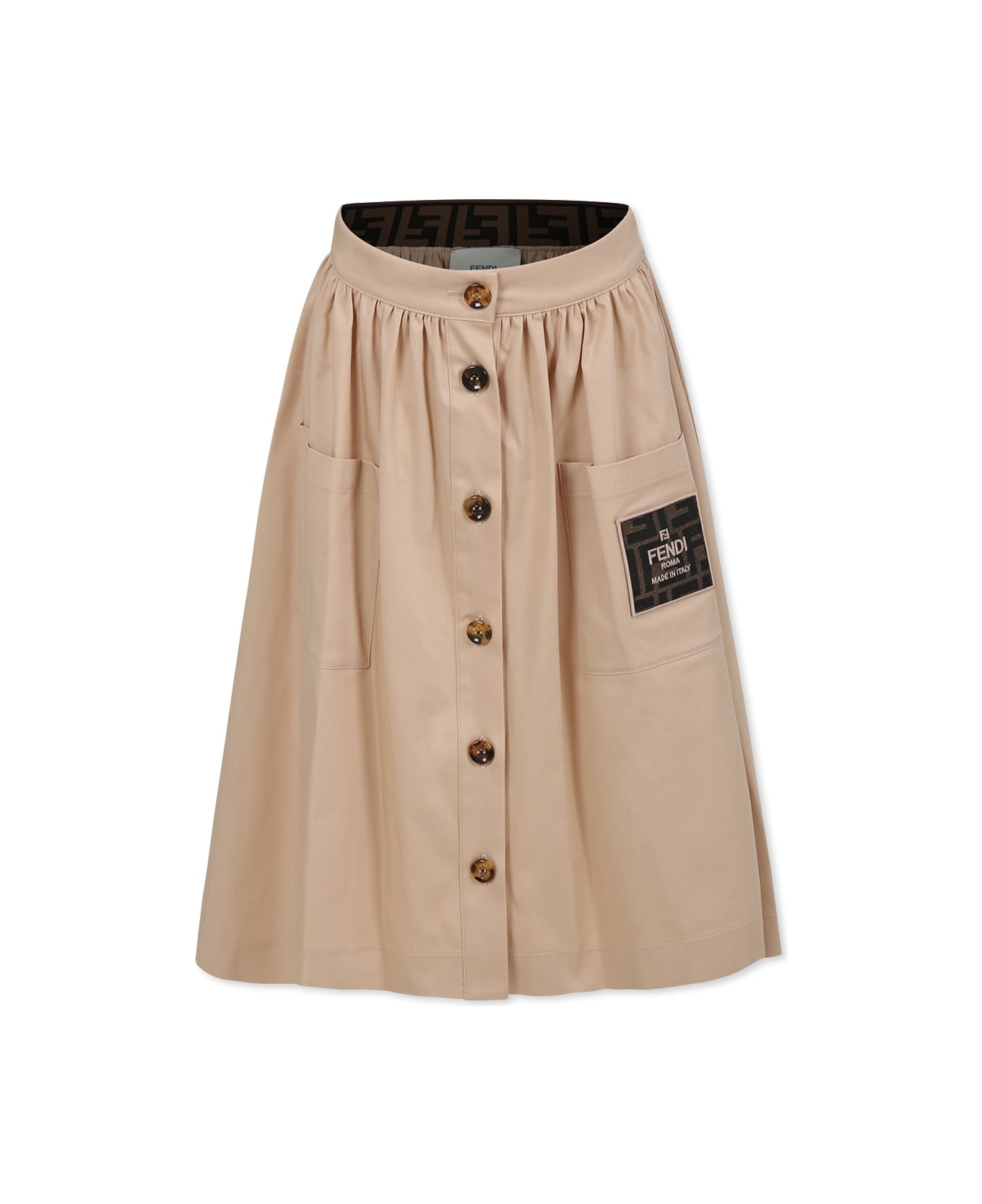 Fendi Beige Skirt For Girl With Ff - Beige