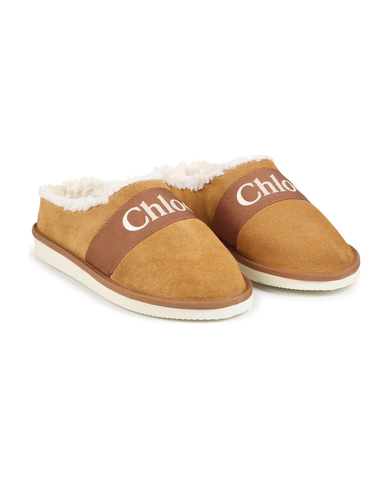 Chloé Slippers Con Stampa Logo - Beige