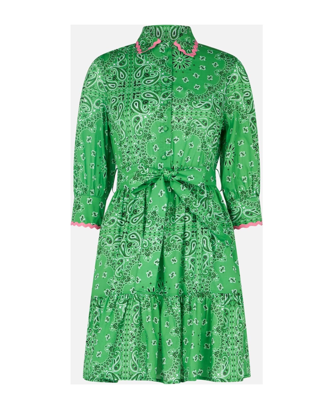 MC2 Saint Barth Bandanna Print Cotton Short Dress Daisy With Embroideries - GREEN