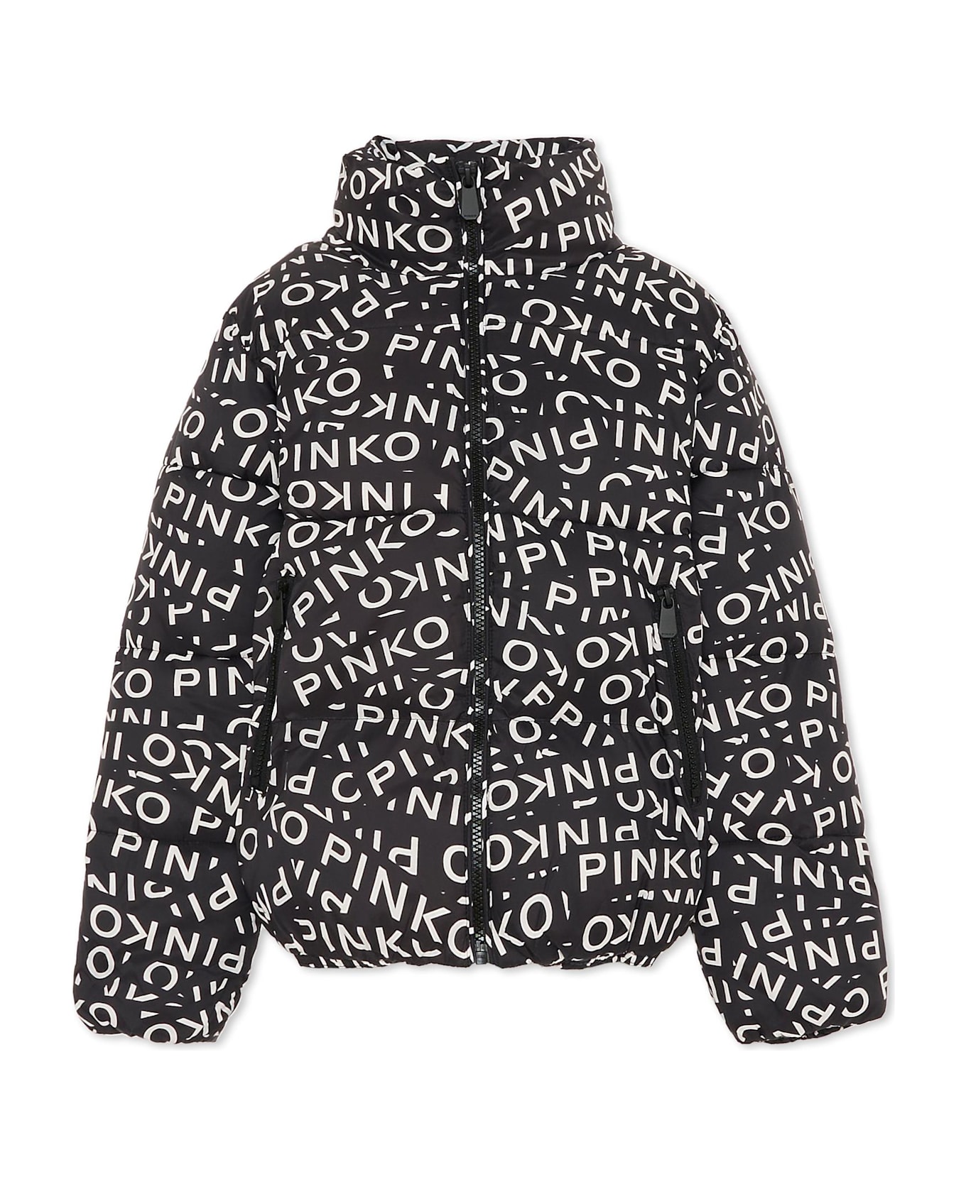 Pinko Black Down Jacket For Girl With Logo - Black