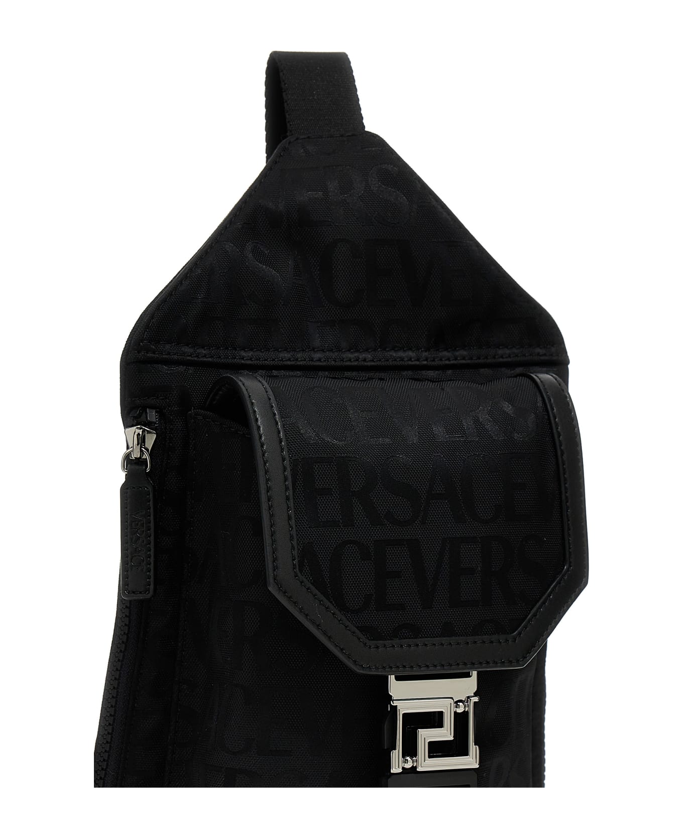 Versace Technical Fabric Backpack With Logo - black