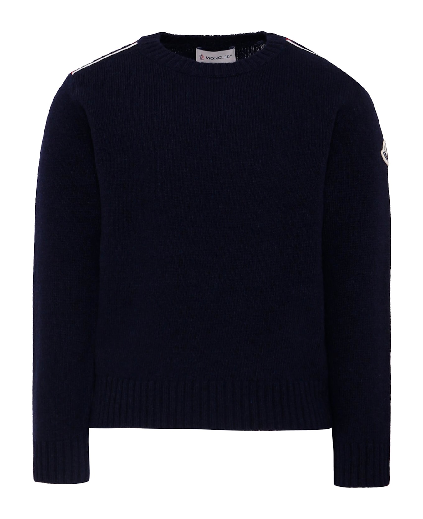 Moncler Blue Sweater For Boy With Logo - Blue