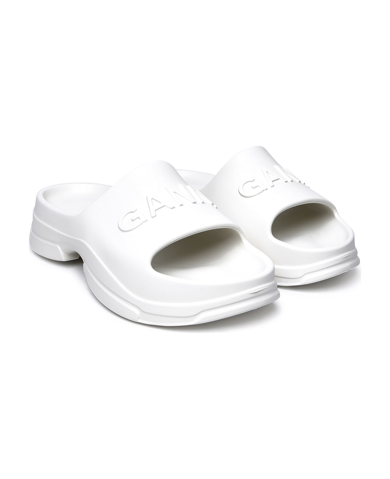 Ganni White Rubber Slippers - White フラットシューズ
