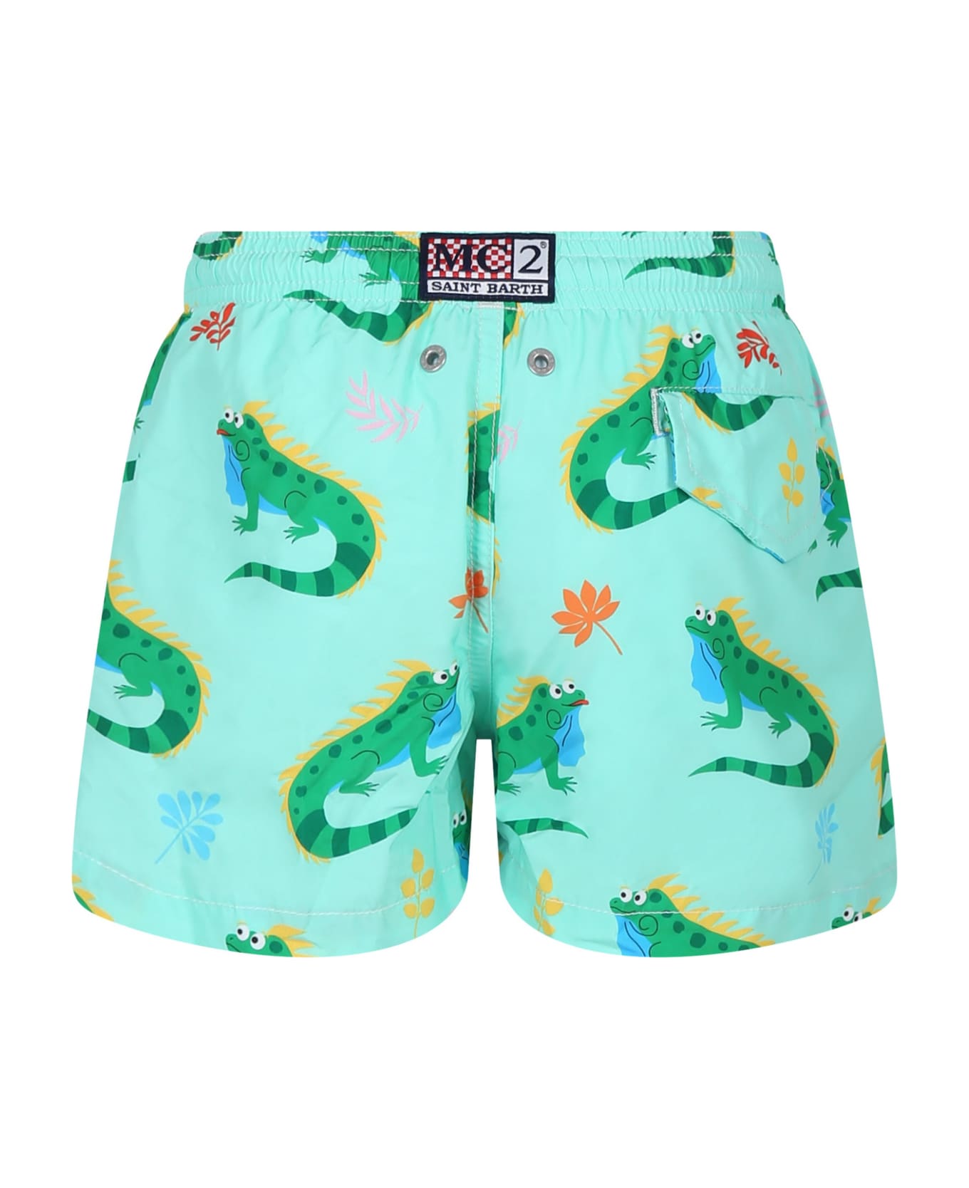 MC2 Saint Barth Green Swimshorts For Boy With Iguana Print And Logo - Green 水着