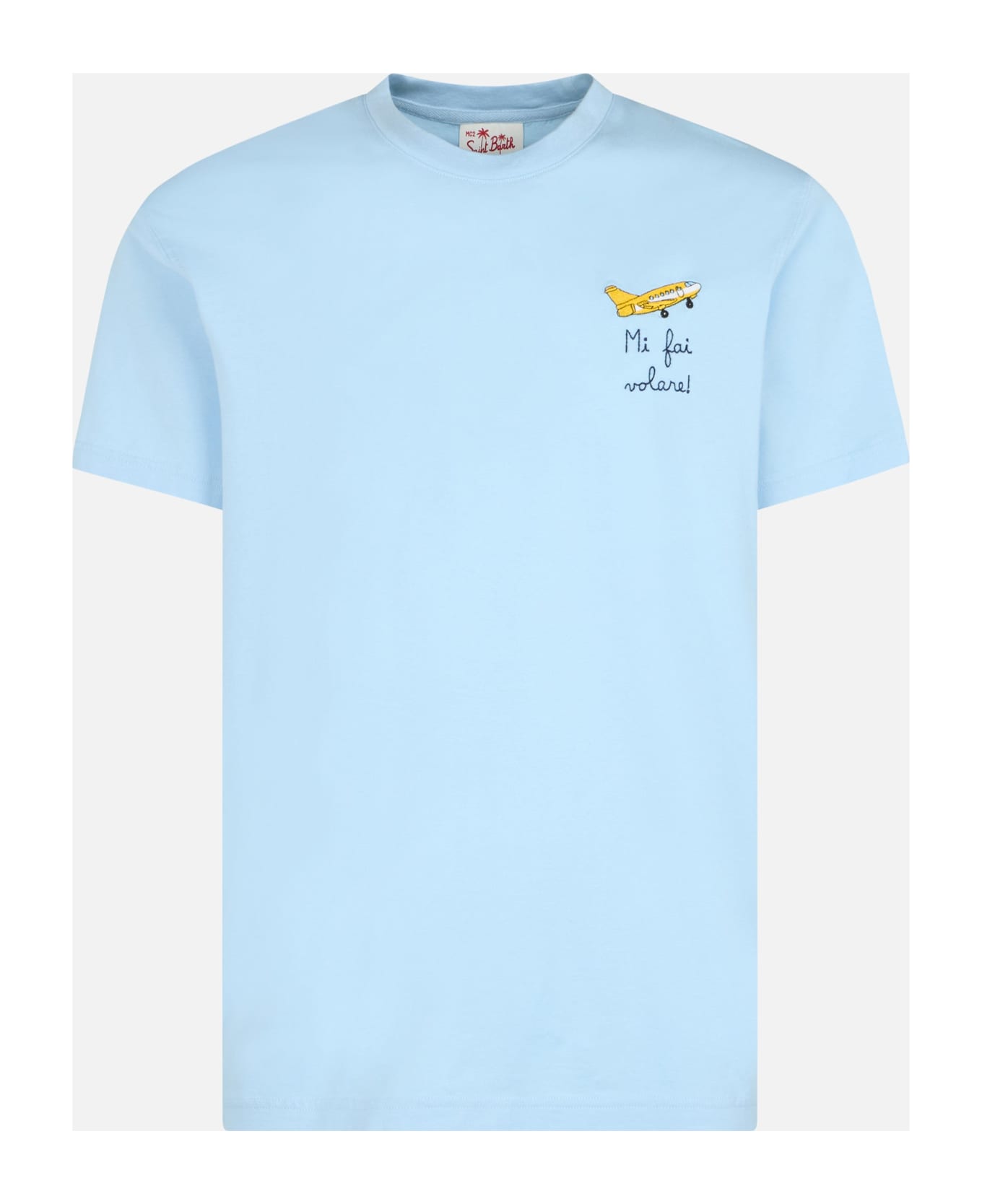 MC2 Saint Barth Man Classic Fit Cotton Jersey T-shirt Portofino With Mi Fai Volare Embroidery - SKY