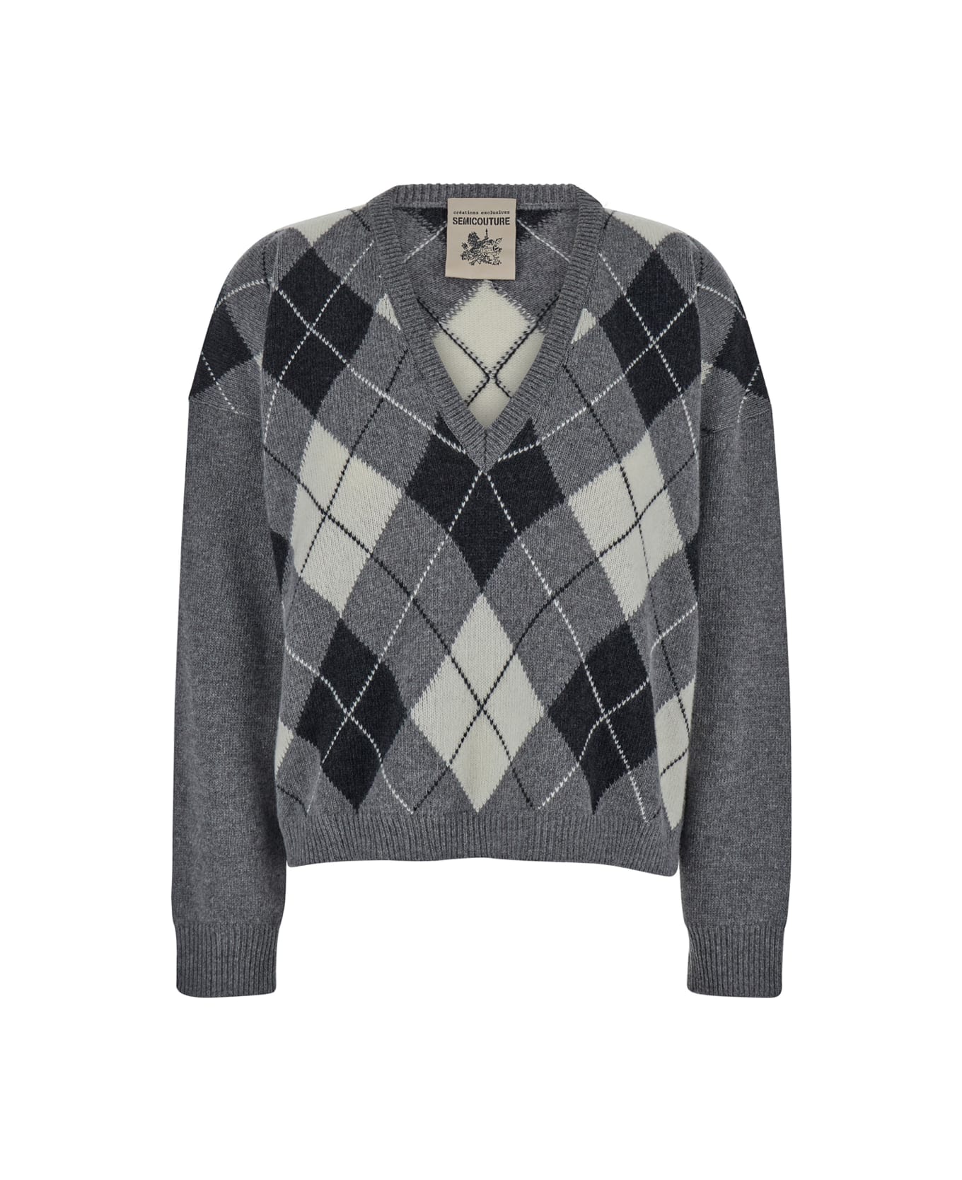 SEMICOUTURE Grey Pullover With Argyle Motif In Wool Blend Woman - Grey シャツ