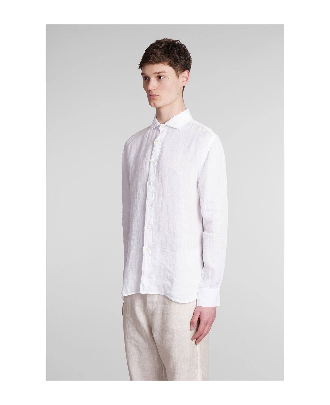 120% Lino Shirt In White Linen - White シャツ
