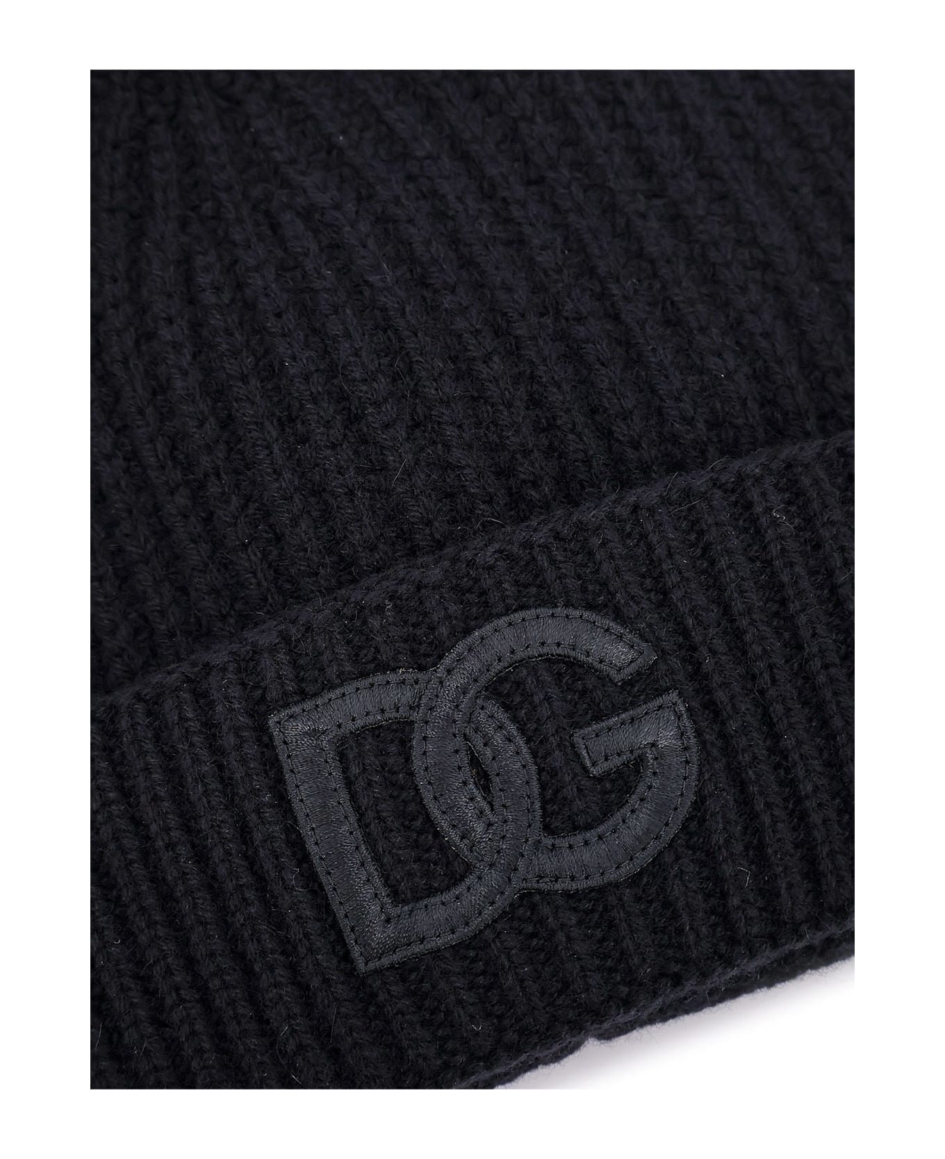 Dolce & Gabbana Dg Logo Patch Knitted Beanie - Black