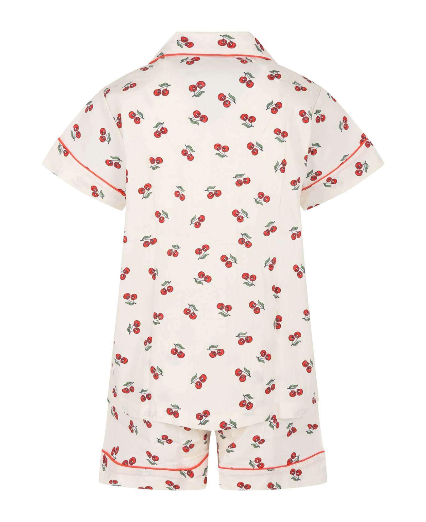 Molo Ivory Pajamas For Girl With Red Cherries - White