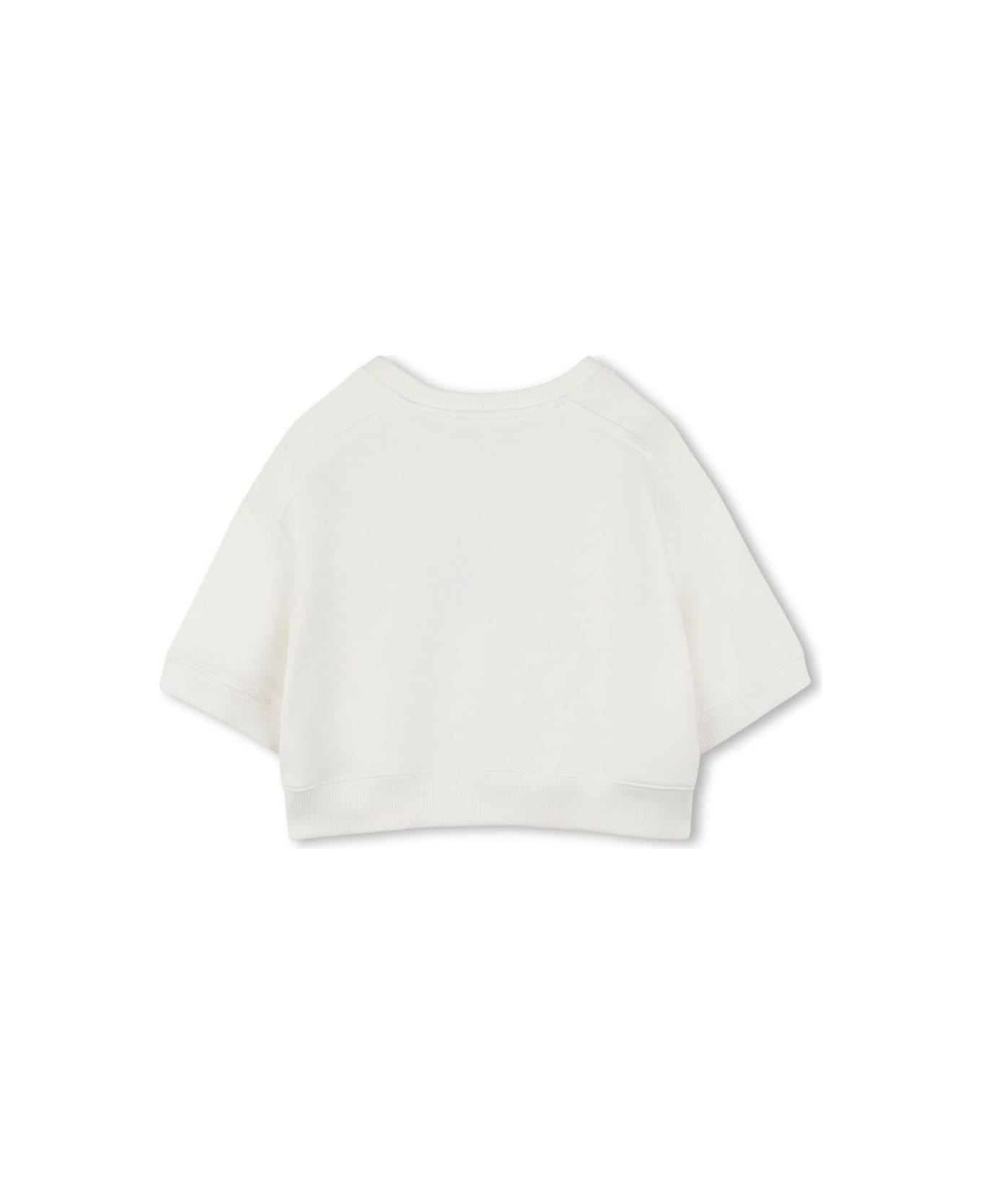 Chloé White Sweatshirt With Lettering Logo On The Front And Three-quarter Sleeves In Cotton Girl - White
