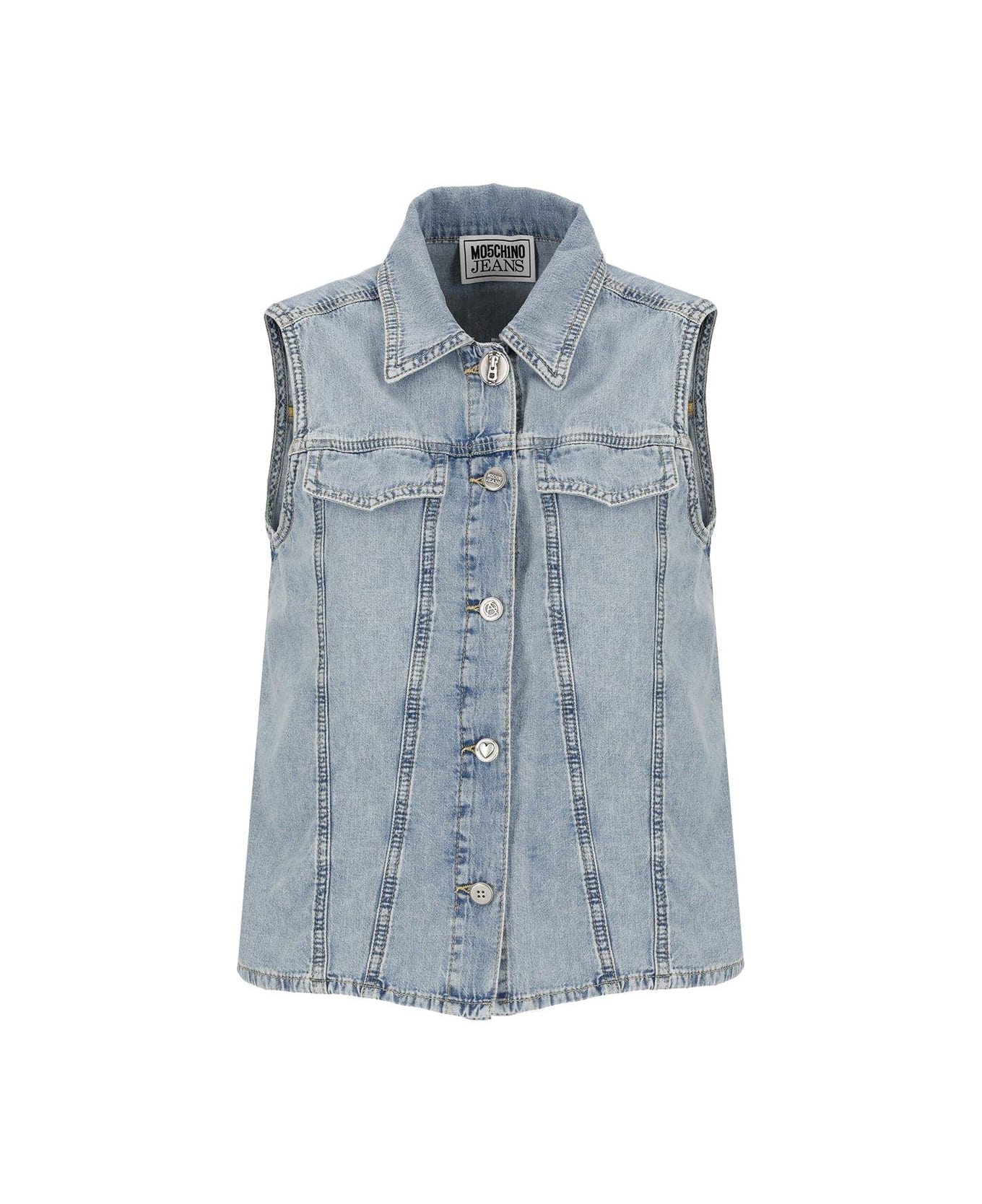 M05CH1N0 Jeans Jeans Button-up Denim Gilet - Stone Washed