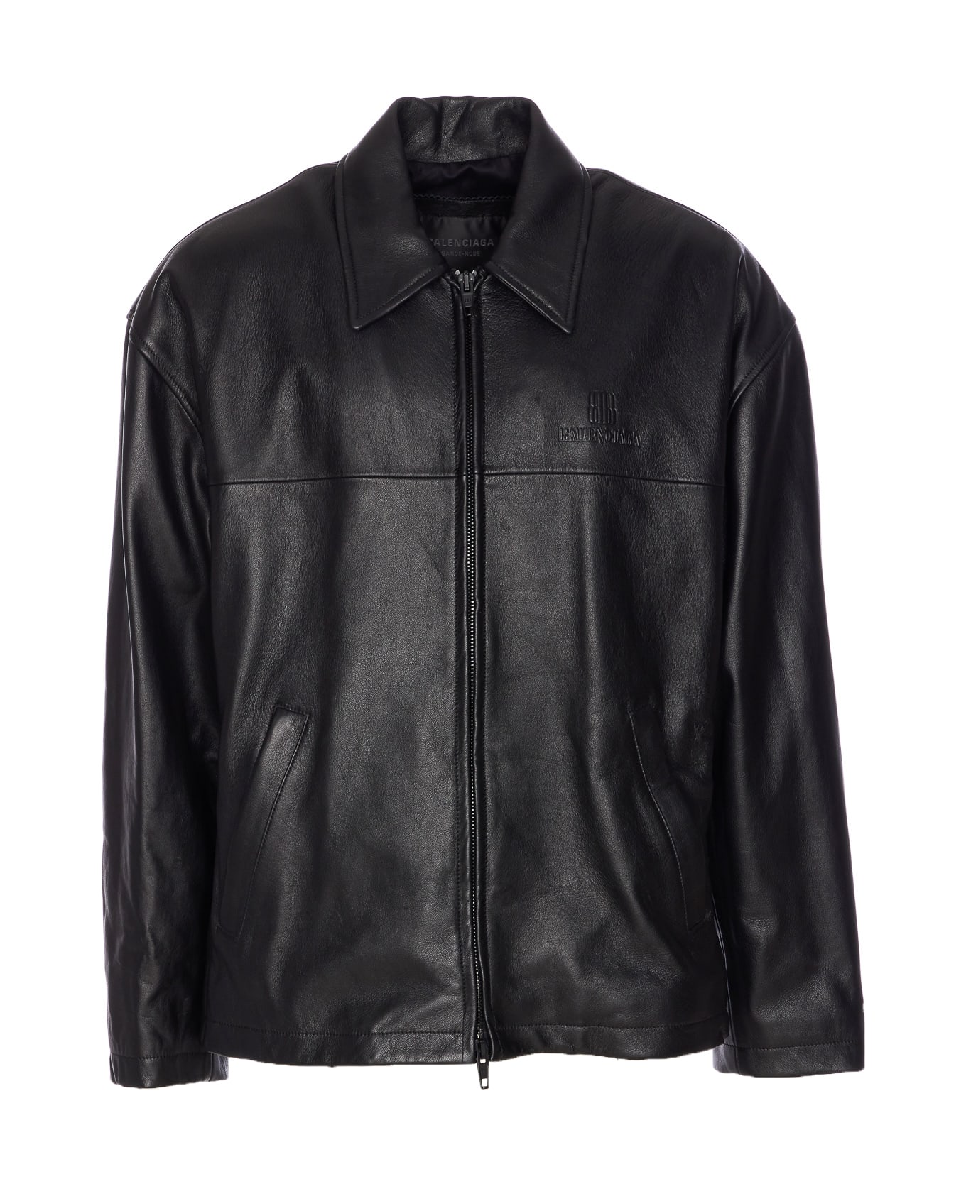 Balenciaga Nano Bb Zip Leather Jacket - Black