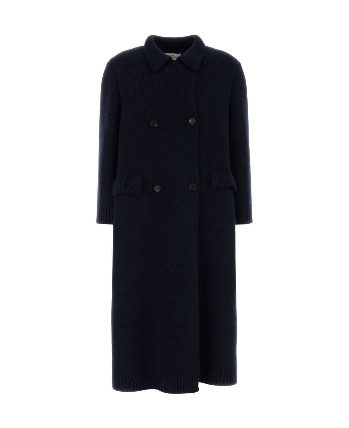 Miu Miu Navy Blue Wool Blend Coat - BLEU