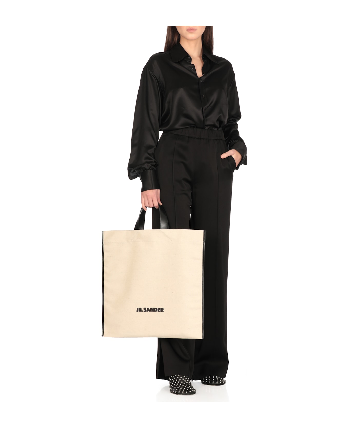Jil Sander 
border Book Tote Square
 Shopping Bag - Ivory