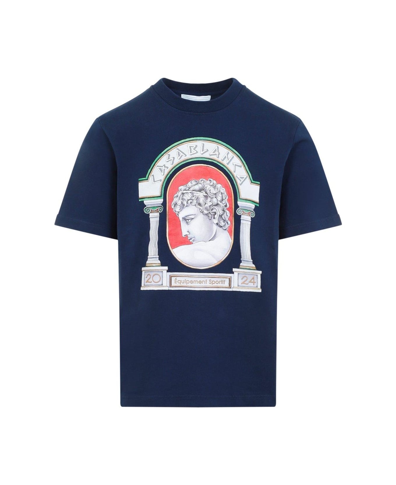 Casablanca La Medaille-printed Crewneck T-shirt - Blue