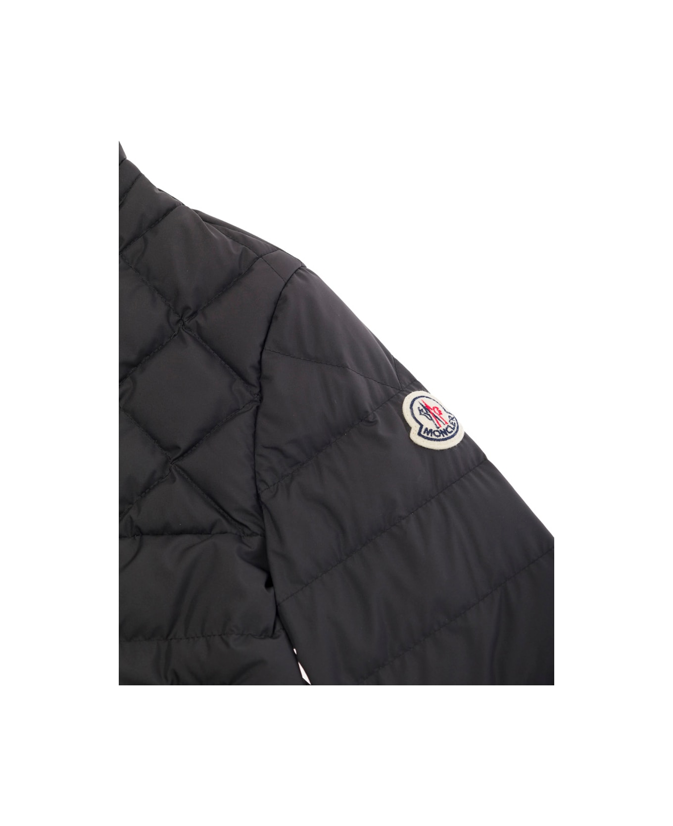 Moncler 'cleanthe' Black Down Jacket With Logo Patch In Nylon Boy - Black