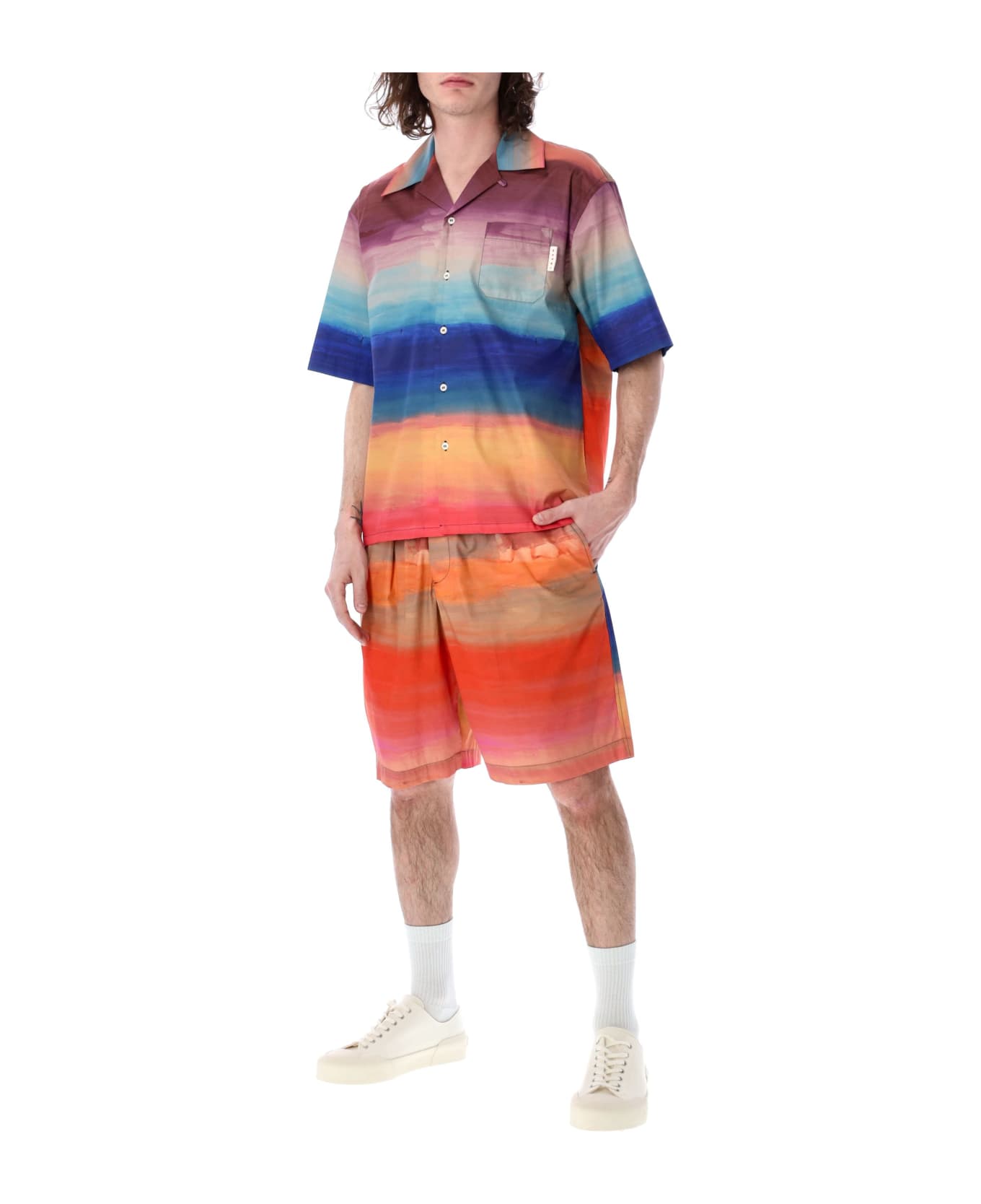 Marni Poplin Stretch Waist Shorts - Multicolor