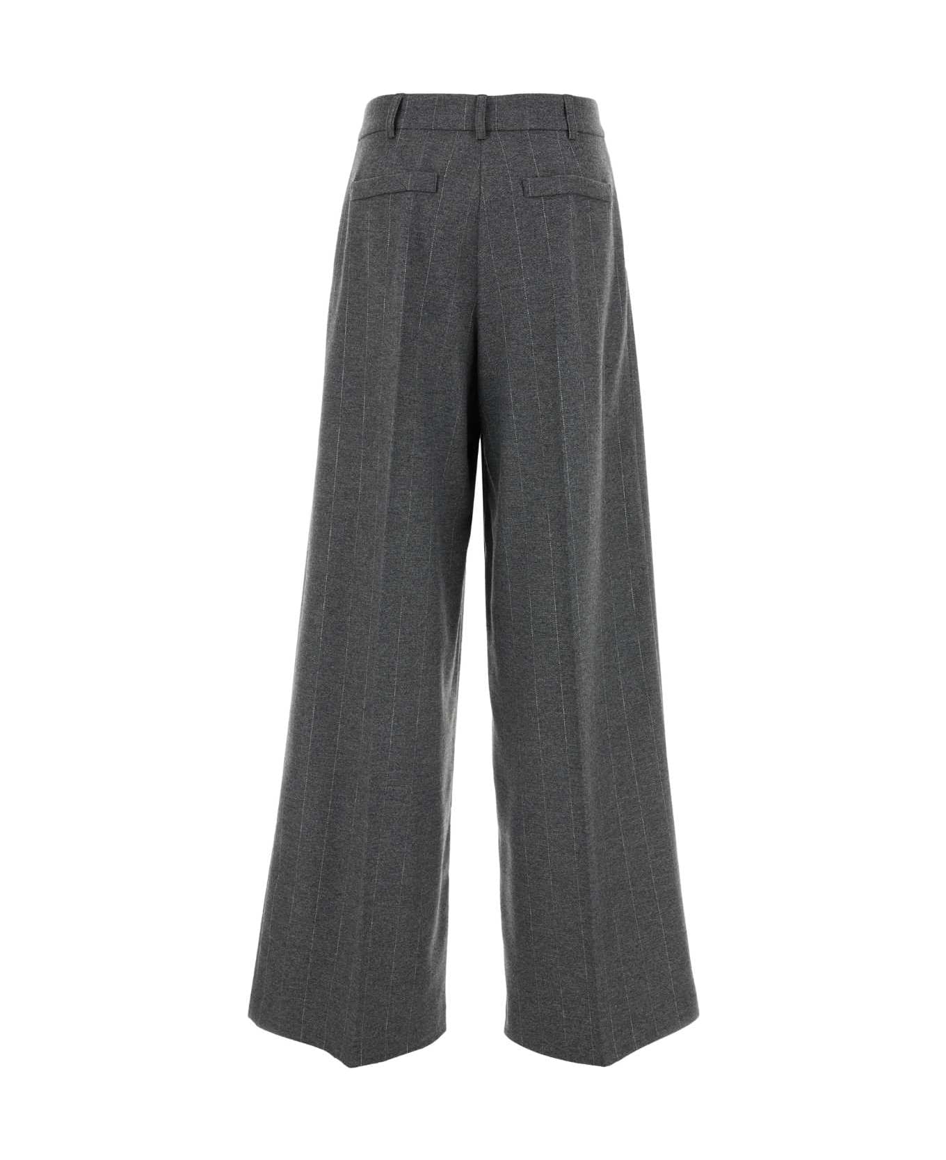 Hebe Studio Embroidered Stretch Wool Blend Gabrielle Wide-leg Pant - GREYPINSTRIPE