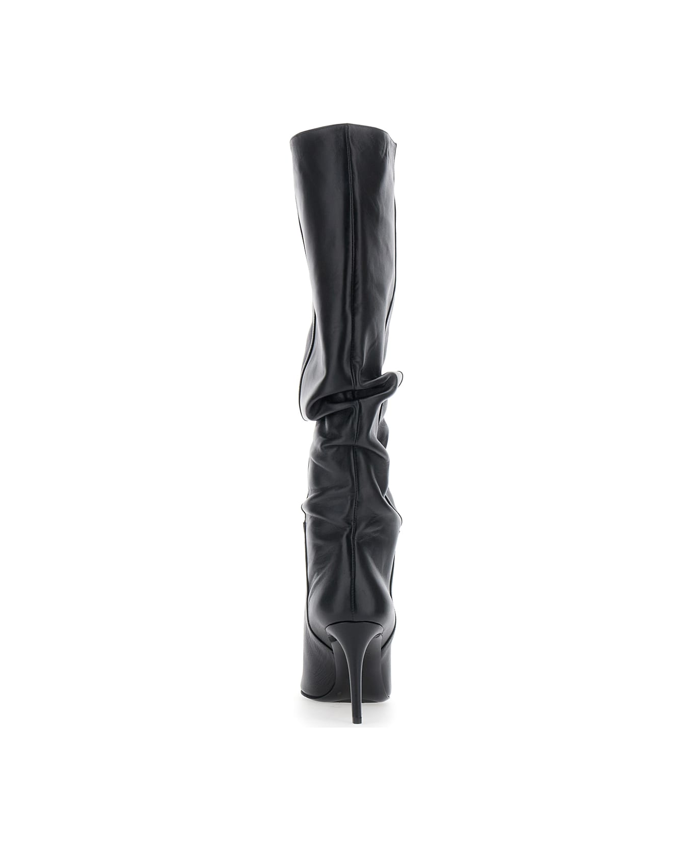 Pollini Black Knee-high Boots With Pointed Toe In Leather Woman - Black