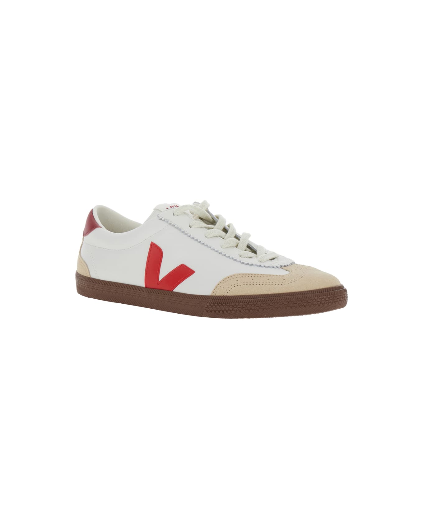 Veja 'volley' White Low Top Sneakers With V Logo Detail In Leather And Suede Man - White スニーカー