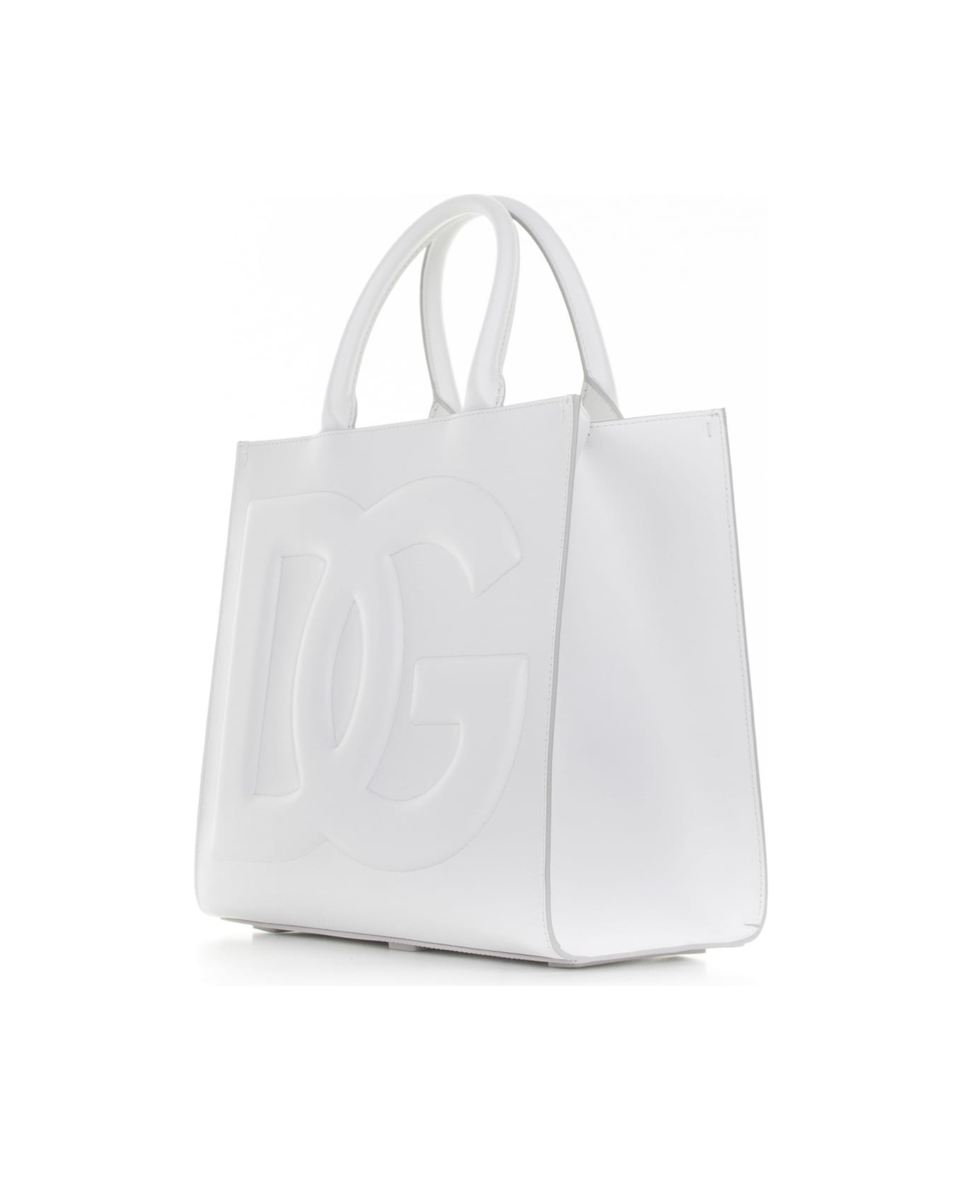 Dolce & Gabbana Daily Small White Leather Shopping Bag - BIANCO OTTICO