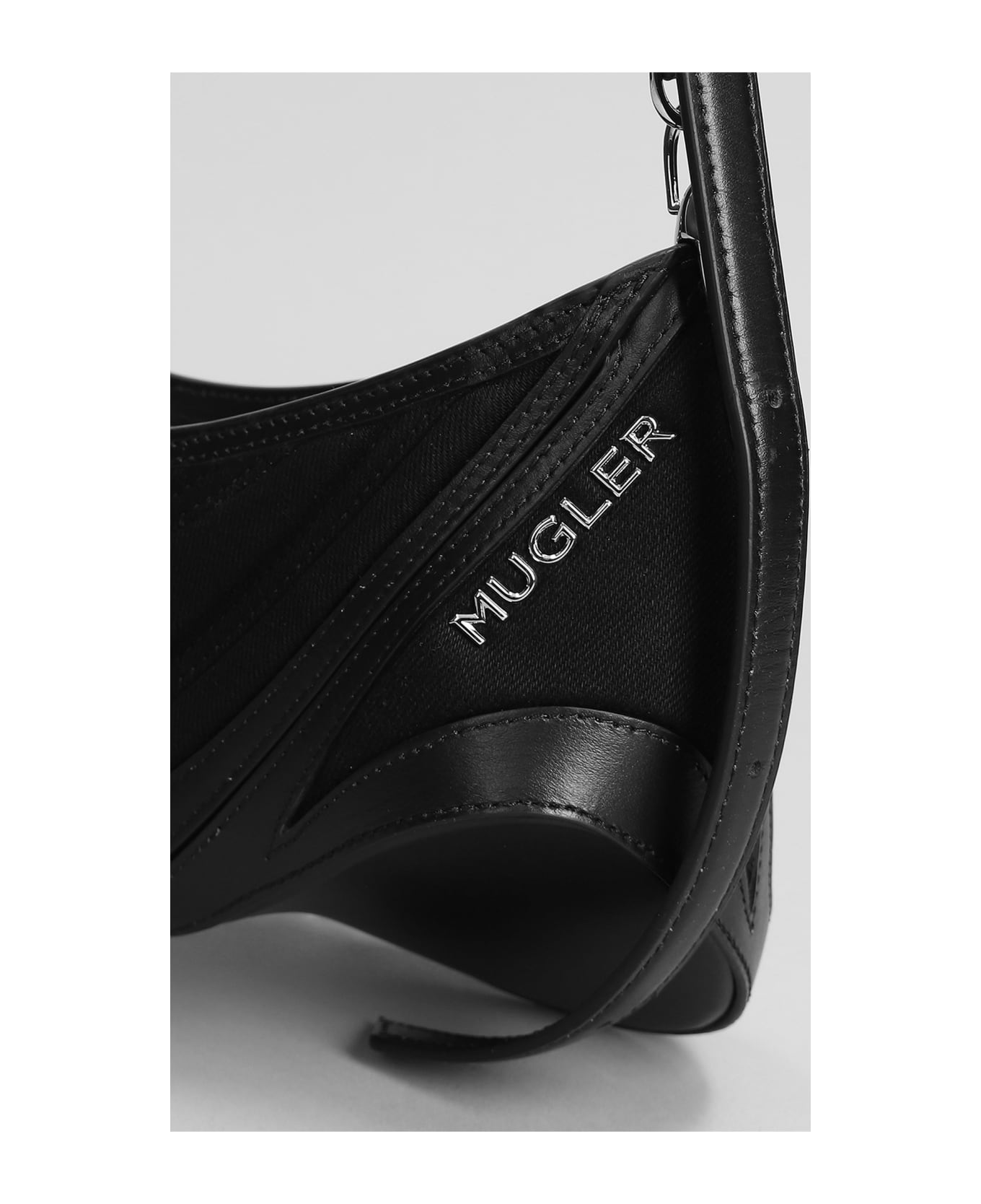 Mugler Shoulder Bag In Black Leather And Fabric - black トートバッグ
