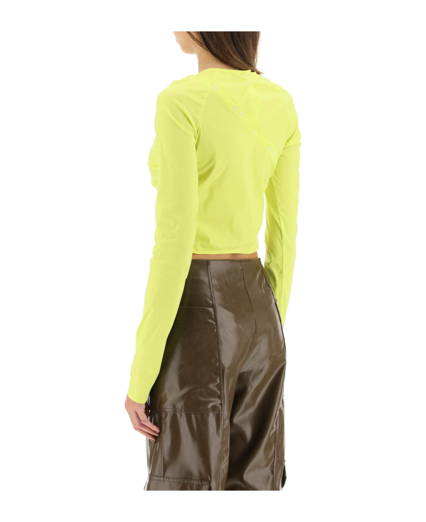 Ganni Convertible Cropped Top In Stretch Poplin - SULPHUR SPRING (Yellow)
