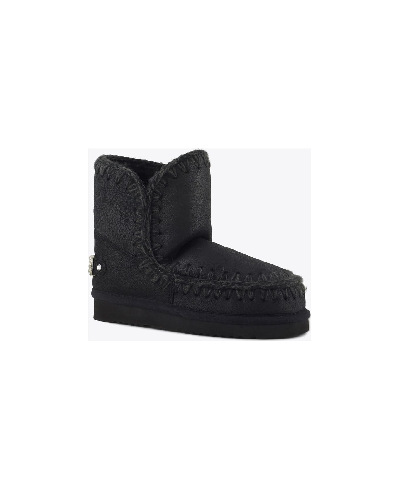 Mou Eskimo 18 Rhinestones Logo Black Sheepskin Ankle Boots - Eskimo 18 Rhinestones Logo - Cbkg Cracked Black