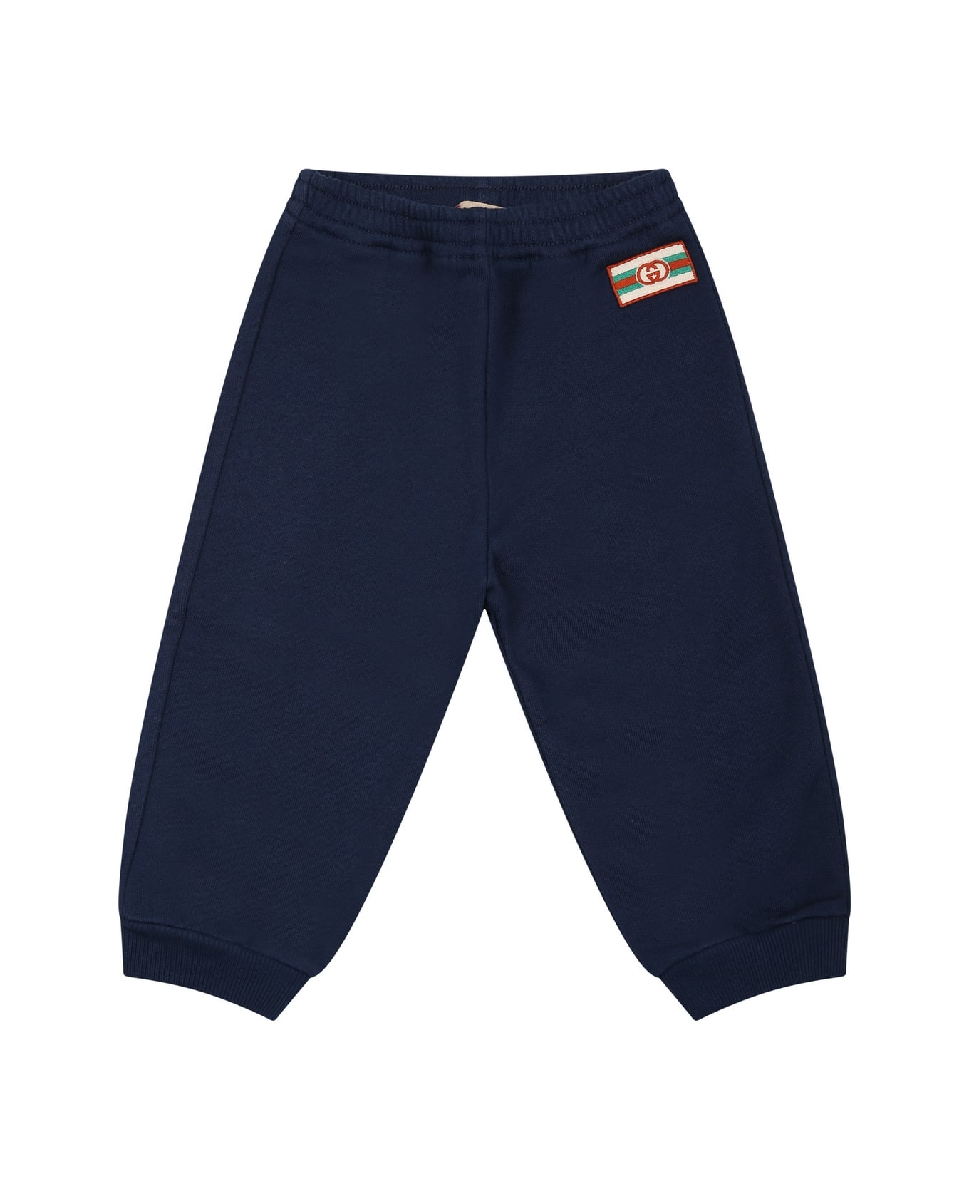 Gucci Blue Trousers For Baby Boy With Double G - Blue ボトムス
