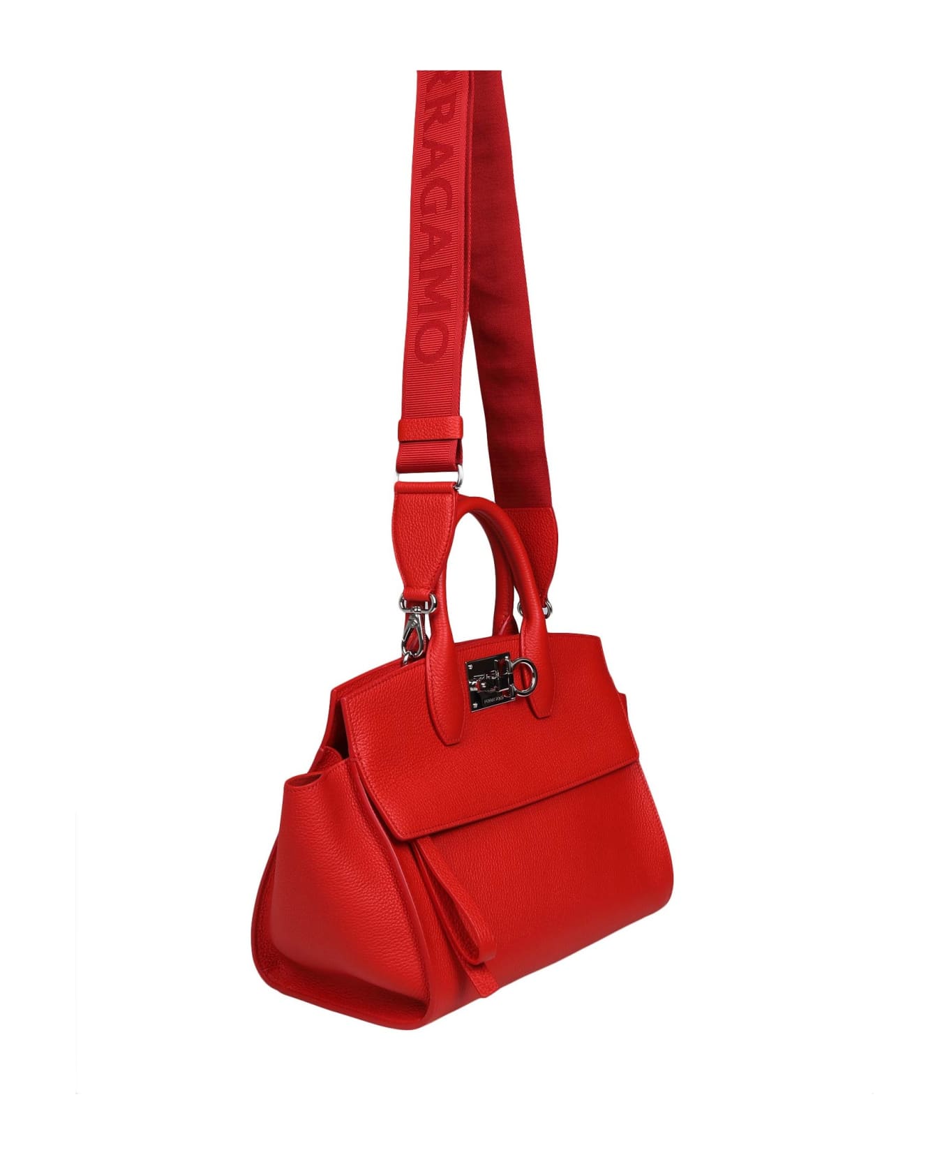 Ferragamo Studio Sof Leather Handbag - Flame Red 