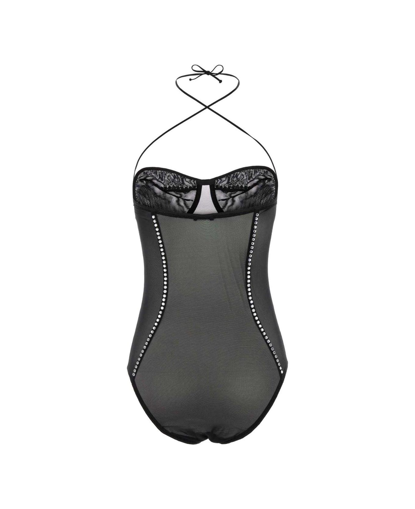 Oseree Gem Halterneck Embellished Bodysuit
