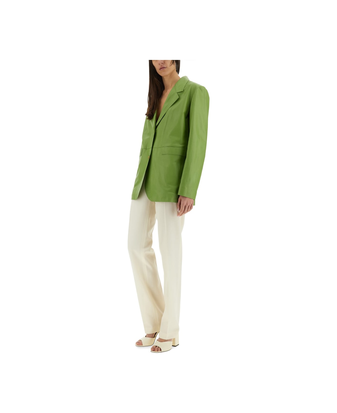 Alysi Oversized Leather Blazer - GREEN
